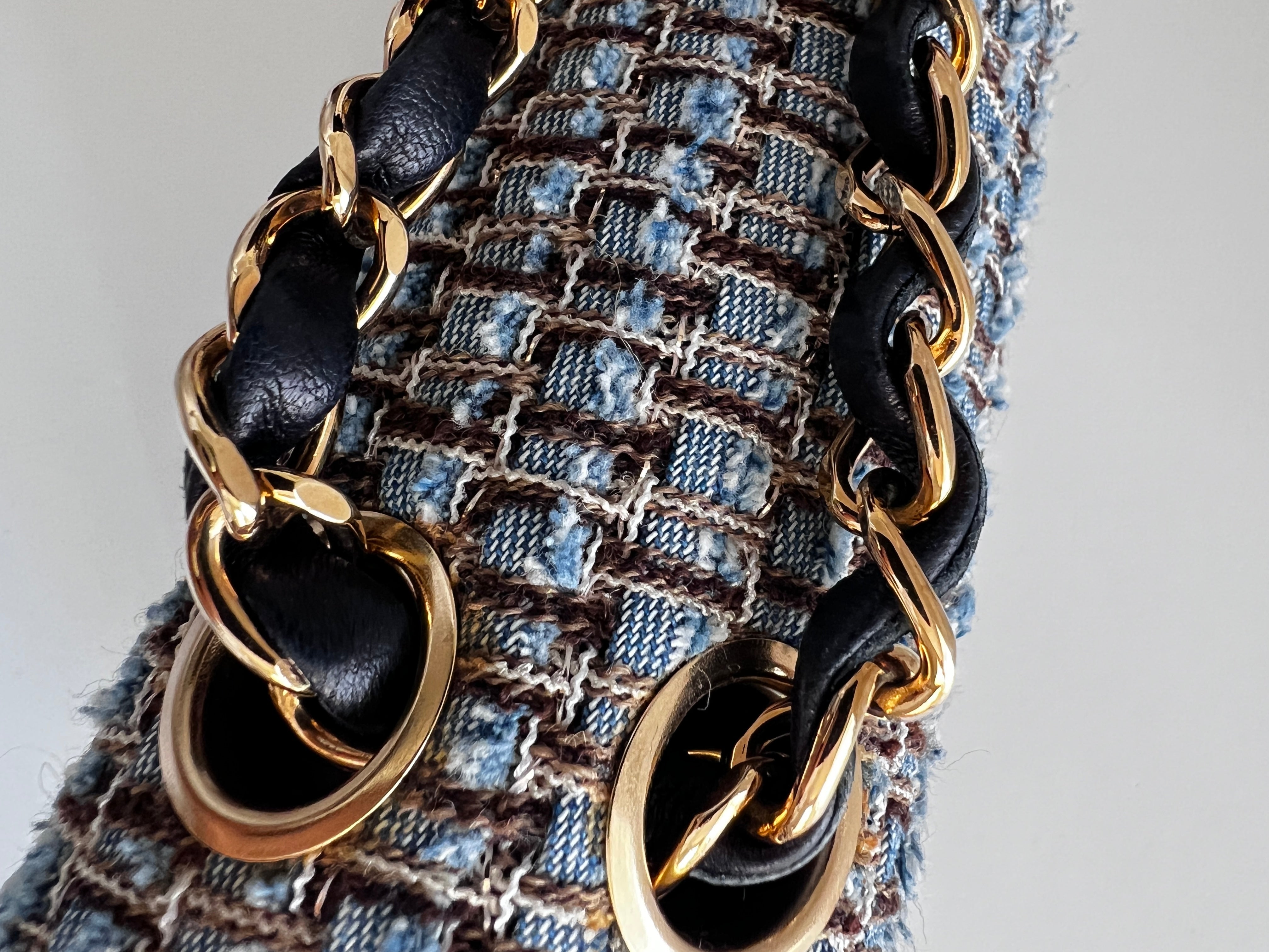 Vintage Chanel Medium Blue Tweed Double Flap Bag - Authentic Pre-Owned Luxury Handbag for Women | Perfect for Parties, Weddings & Special Occasions