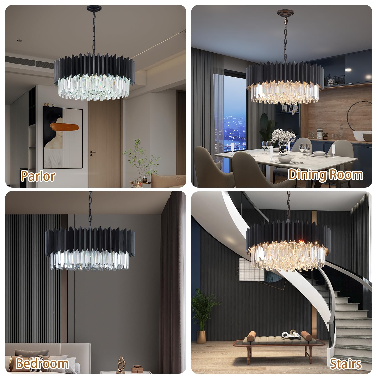 23.62'' Black K9 Crystal Round Pendant Light - 5-Tier Adjustable Modern Chandelier for Dining Room, Living Room, Kitchen Island, Bedroom, Foyer & Entryway | Elegant Lighting Fixture for Home Decor & Special Occasions