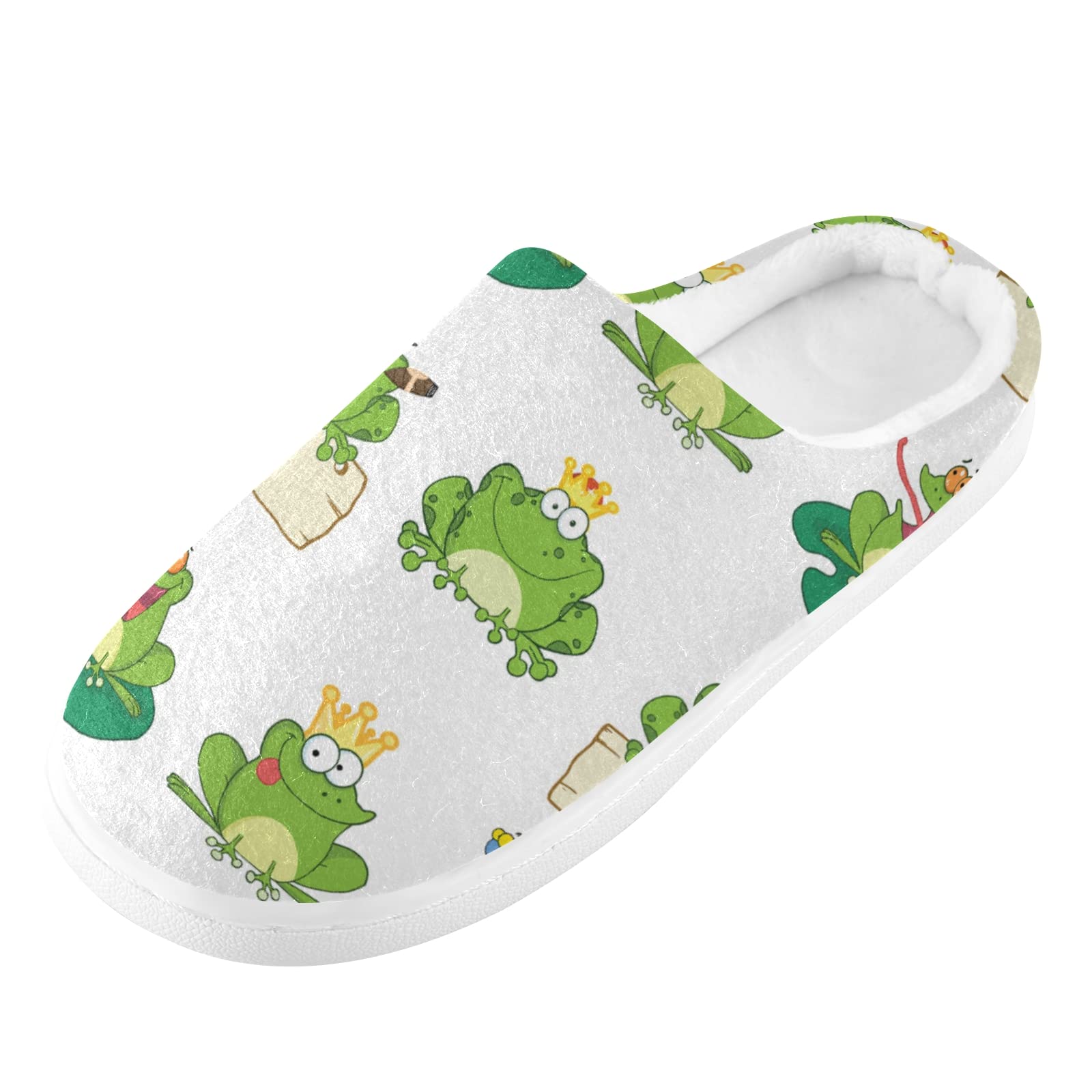 Happy Green Frogs Cartoon Memory Foam Slippers - Soft Fuzzy House Shoes for Women & Men, Comfortable Indoor Outdoor Slippers Size S - Perfect for Home, Bedroom, Lounge & Backyard Relaxation