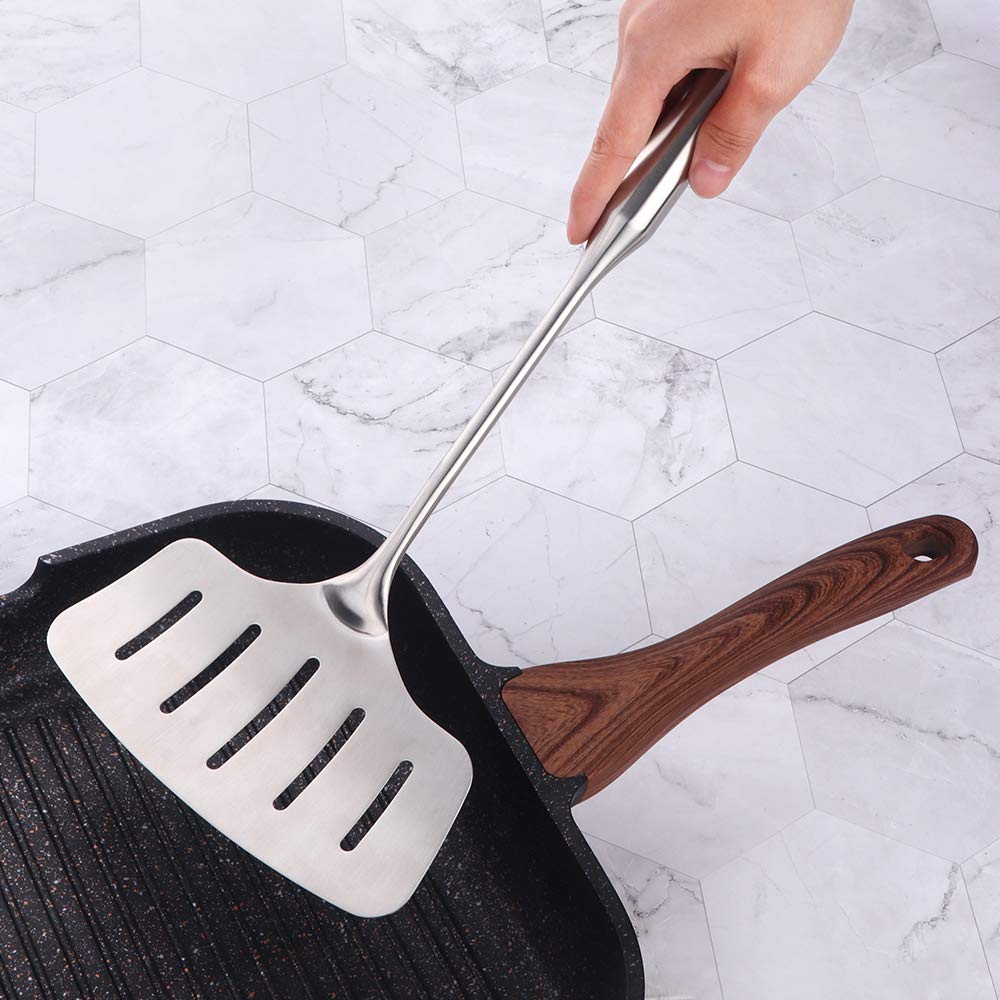 Premium Stainless Steel Fish Spatula & Serving Fork Set - 2-Piece BBQ Cooking Utensils with Long Heat-Resistant Handles - Perfect for Grilling, Flipping Fish, Serving Meats & Outdoor Cooking