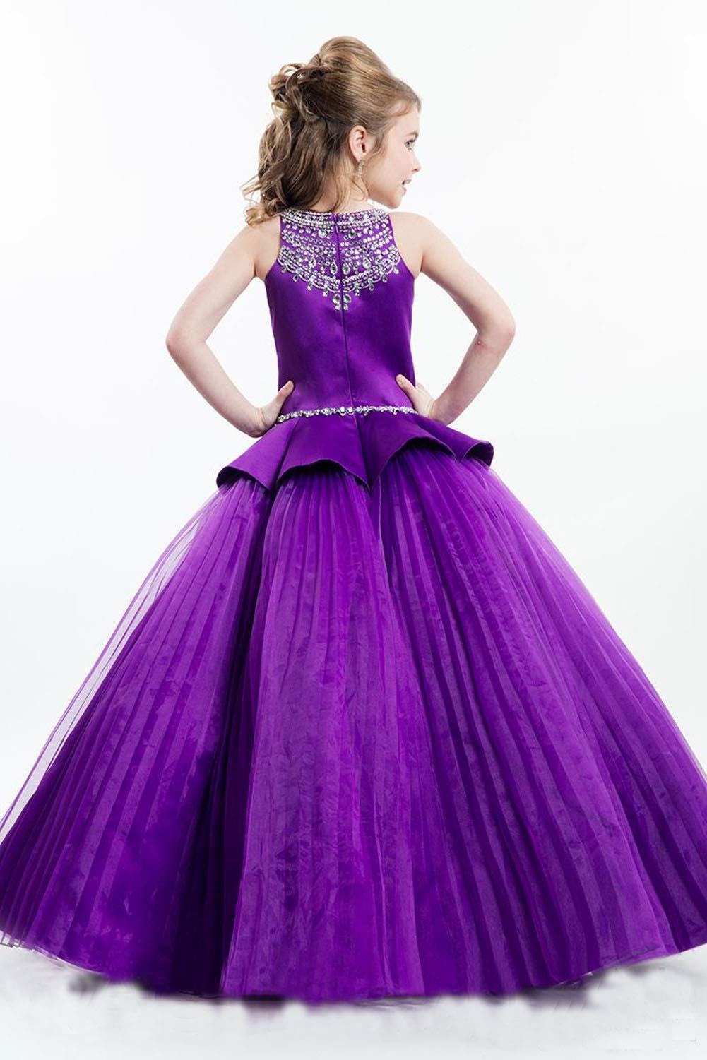 Emmani Girls Tulle Princess Pageant Dress with Sparkling Beads & Floral Details - Perfect for Birthday Parties, Pageants & Special Occasions