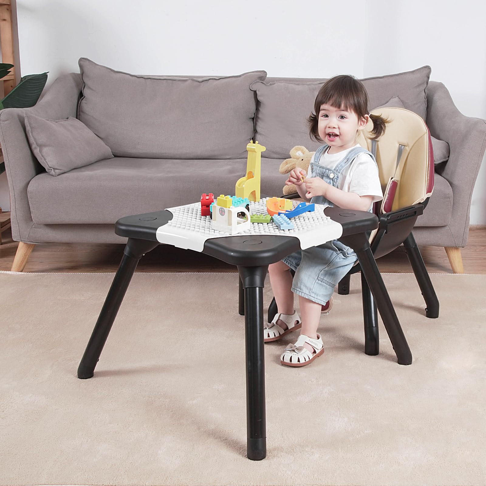 Gofirst 6-in-1 Convertible Baby High Chair with 5-Point Harness - Toddler Booster Seat, Feeding Chair & Table Set - Adjustable 4-Position Removable Tray & PU Cushion - Perfect for Dining, Weaning & Playtime