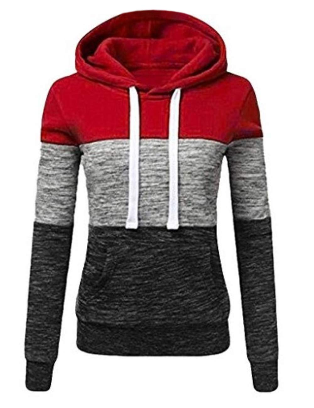 Sexyshine Women's Long Sleeve Striped Color Block Hoodie - Funnel Neck Pullover Sweatshirt for Casual Wear, Workout & Outdoor Activities
