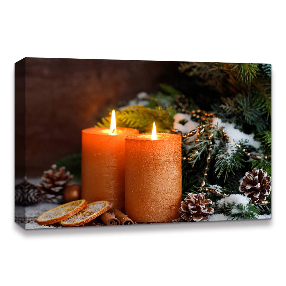 IDEA4WALL Christmas Candles Canvas Wall Art - 32x48 Inch Framed Painting for Holiday Home Decor, Living Room & Bedroom Prints - Perfect for Christmas Celebration & Winter Home Interior