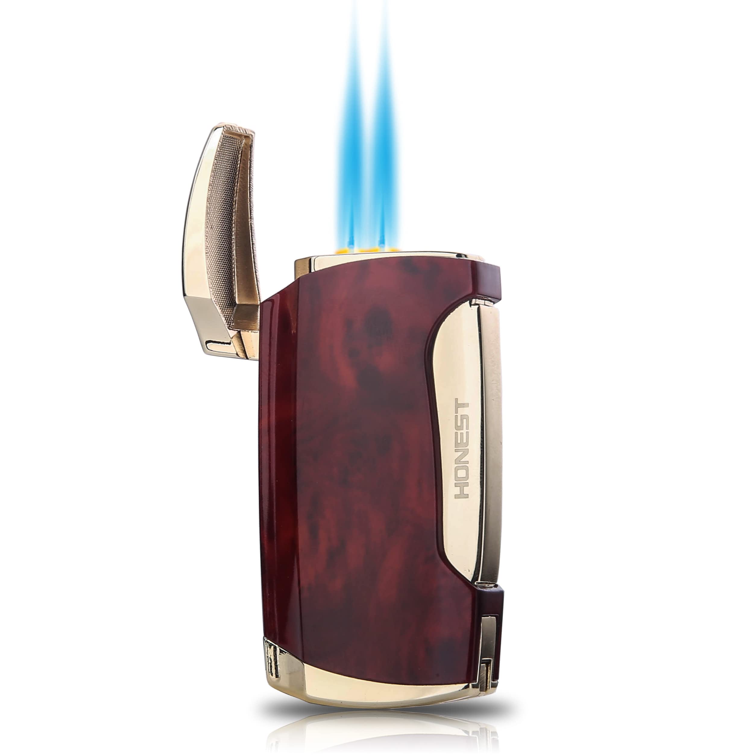 Double Jet Flame Torch Lighter for Cigars - Brown Grain (Perfect for Outdoor & Smoking)