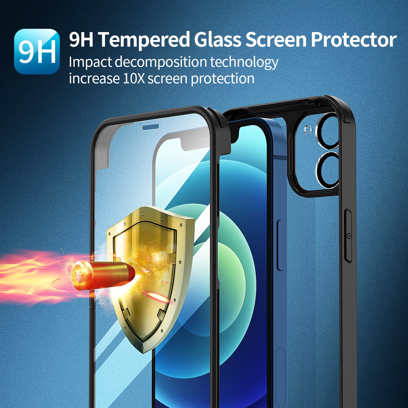Seacosmo iPhone 12 Case with 9H Tempered Glass Screen Protector & Camera Lens Cover - Shockproof Slim Full Body Protection for iPhone 12 (6.1 Inch) - Perfect for Outdoor Activities, Travel & Daily Use