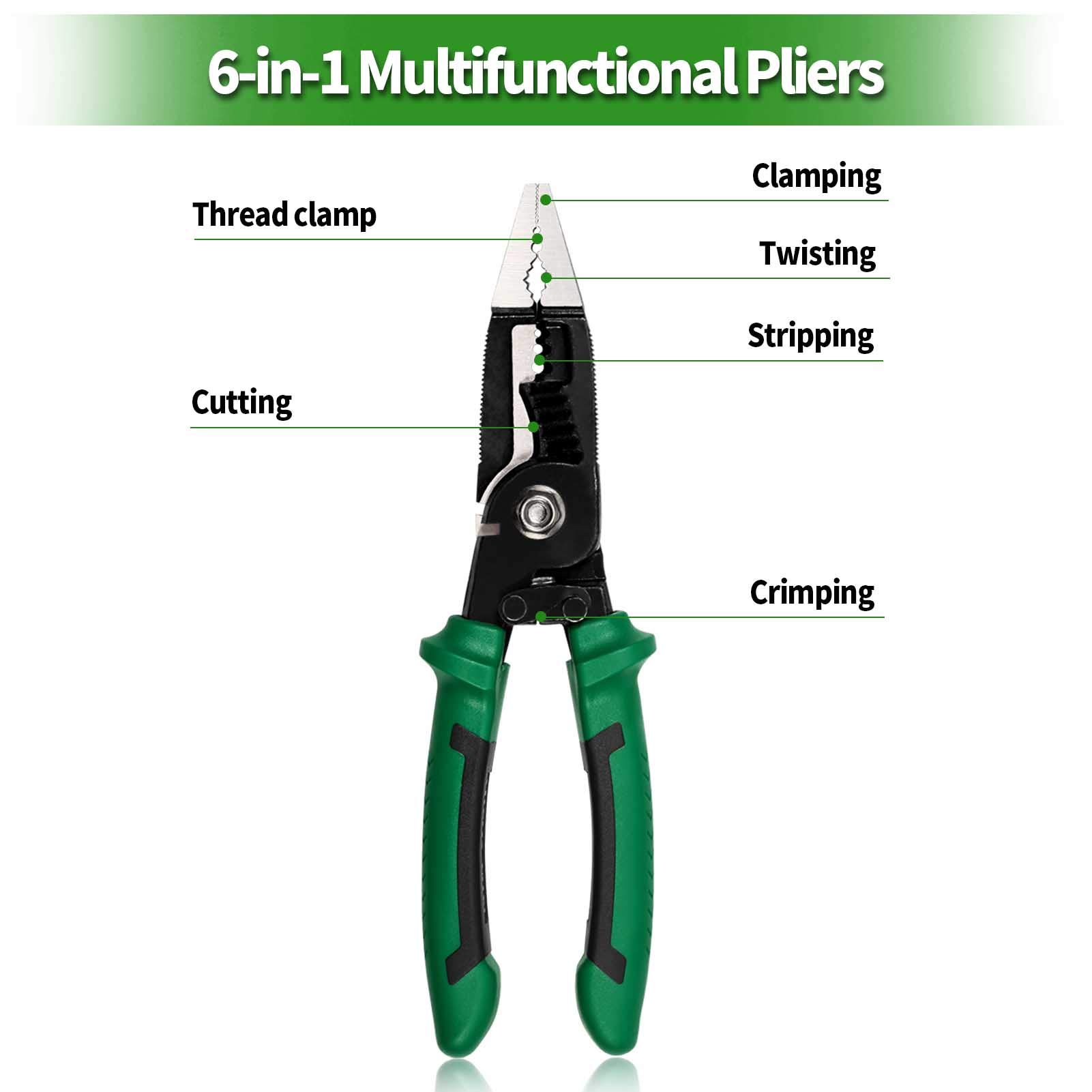 SPEEDWOX 6-in-1 Heavy Duty Electrical Pliers - 8 Inch Multi-Functional Wire Cutter, Stripper & Crimper Tool with Long Nose for Electronics, DIY & Home Maintenance - Perfect for Electricians, Technicians & DIY Projects