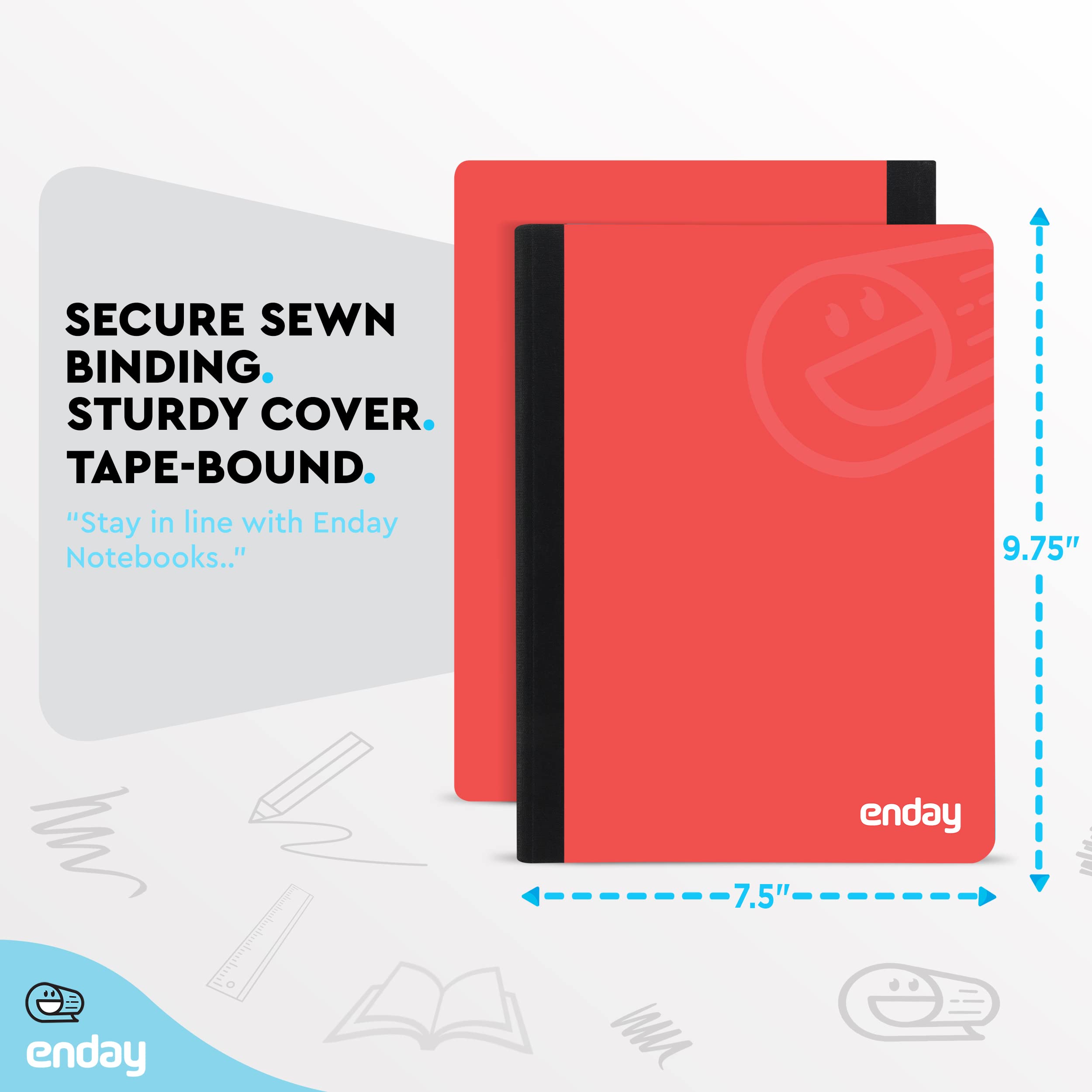 Enday 96-Pack Wide Ruled Composition Notebooks with Red Hard Covers - 100 Sheets Premium Lined Paper for School, Office & Journaling - Bulk Pack of Durable Writing Notebooks for Students & Professionals