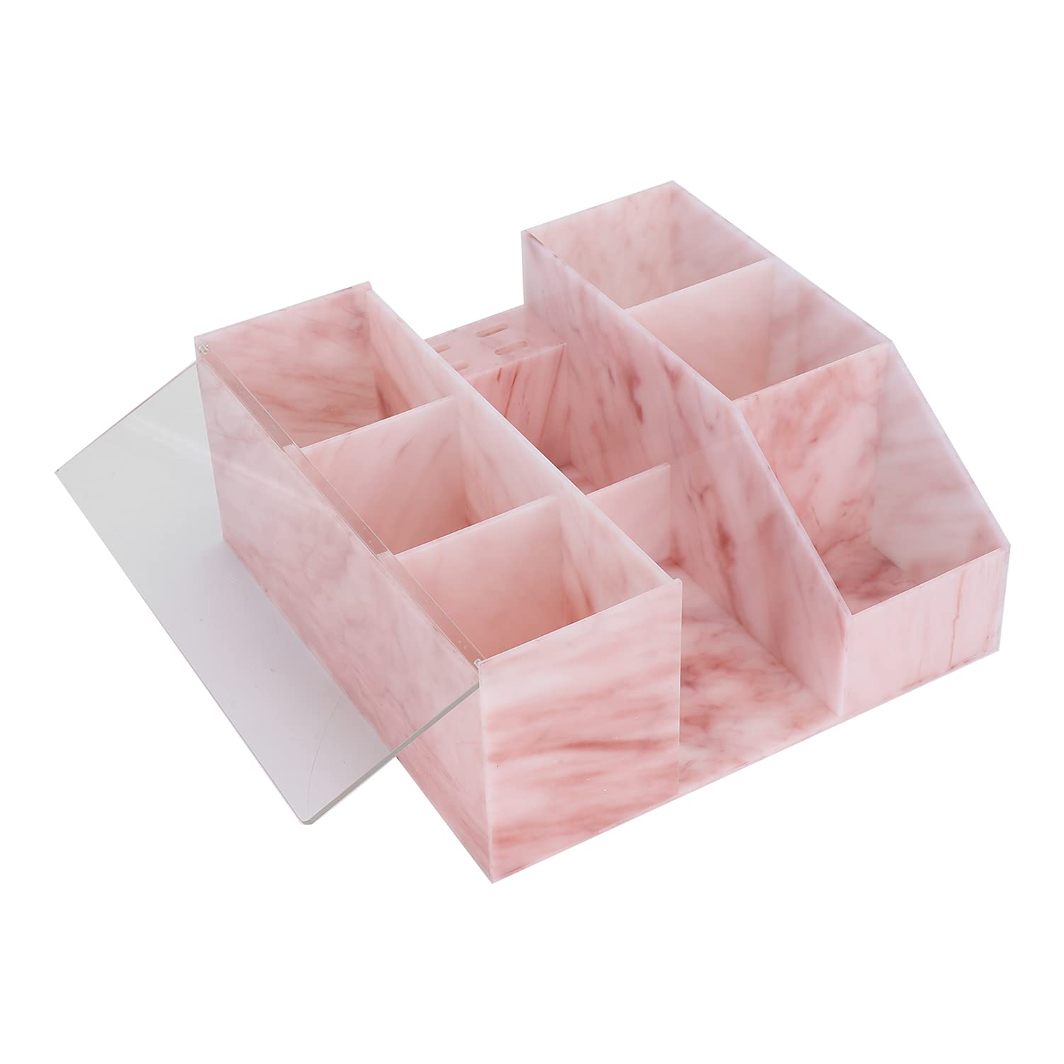 Acrylic Eyelash Extension Organizer with Tweezers Holder - Marble Pink Beauty Tool Storage Box for Lash Artists & Home Salon Use | Perfect for Professional Eyelash Extension Kits & DIY Beauty Storage