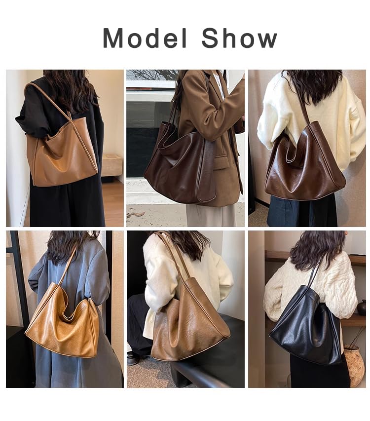 Stylish Oversized Vegan Leather Tote Bag for Women - Soft Slouchy Shoulder Purse, Spacious Weekender Travel Bag | Perfect for Work, Shopping & Weekend Getaways
