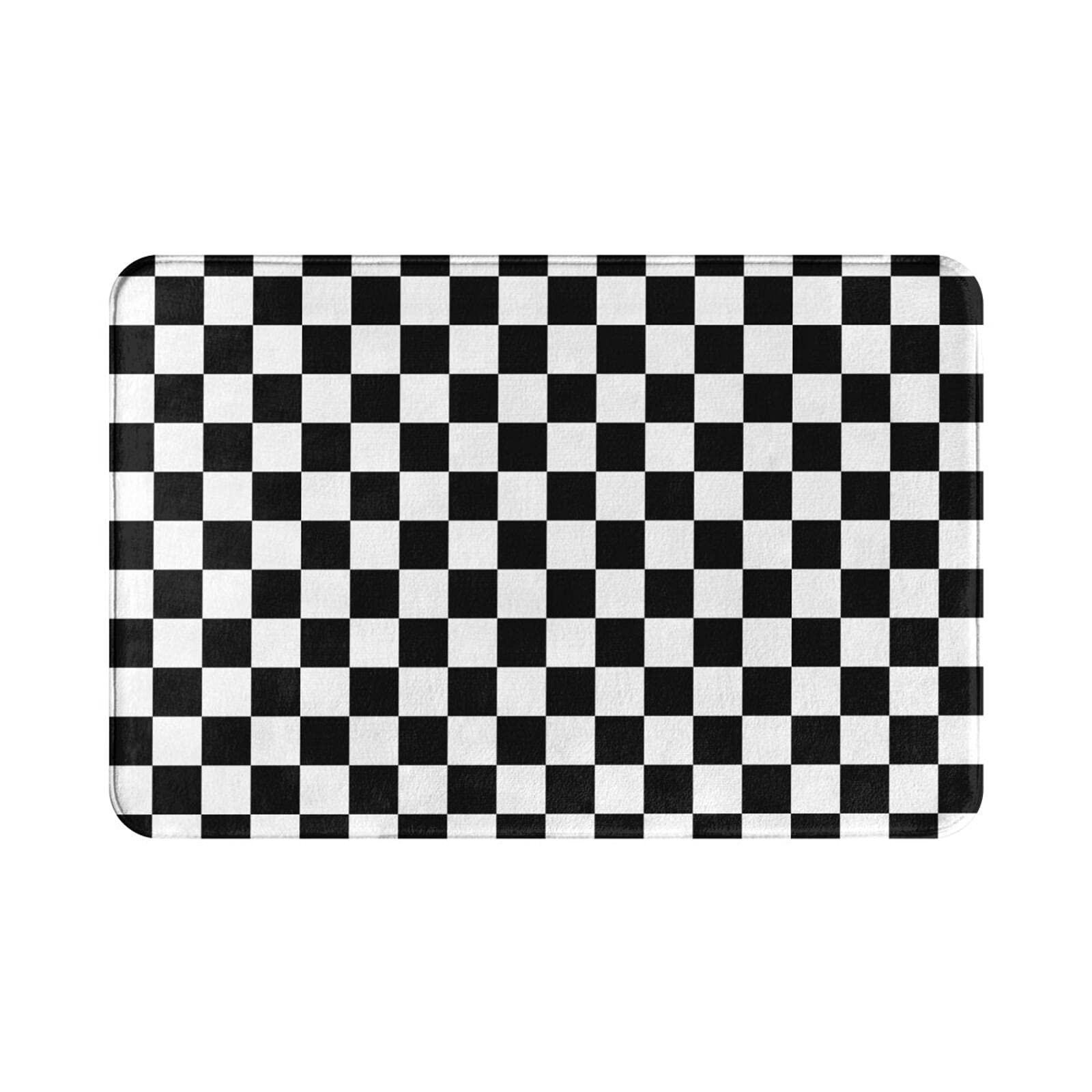Soft Plush Black & White Checkered Bath Mat - Absorbent, Washable Bathroom Rug for Shower, Kitchen Sink & Floor Decor | Non-Slip Cozy Home Accessories (Perfect for Bathrooms, Laundry Rooms & Entryways)