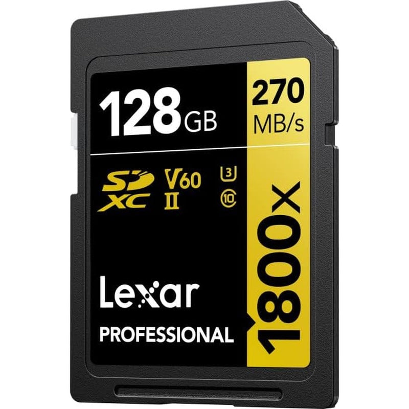 Lexar Pro SDXC Gold Series 1800X 128GB UHS-II V90 Memory Card (2 Pack) - High Speed for 4K/8K Video, DSLR & Mirrorless Cameras, Drones, Action Cameras