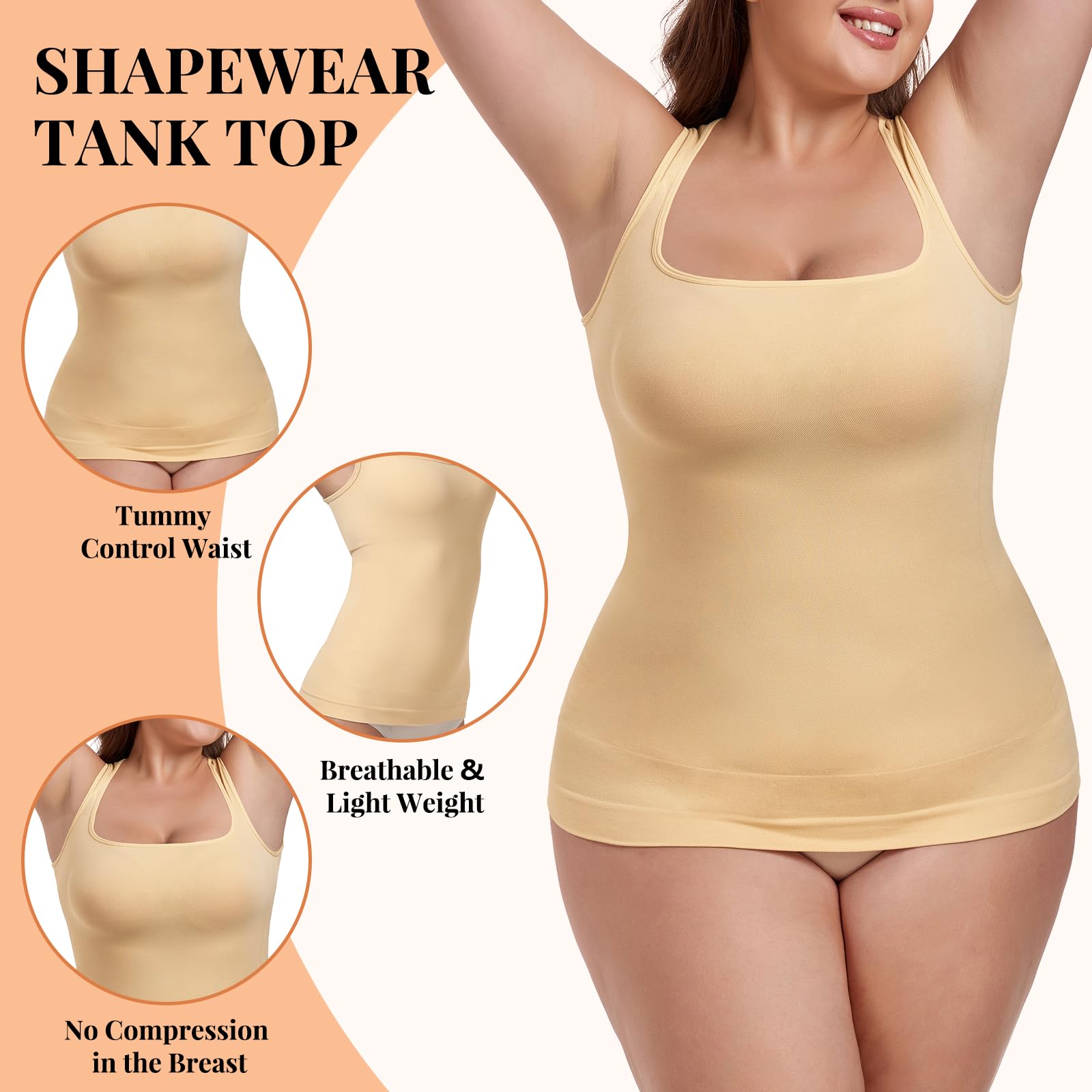 Women's Tummy Control Shapewear - Seamless Compression Tank Top with Square Neck for Slimming & Smoothing | Perfect for Everyday Wear, Layering & Special Occasions