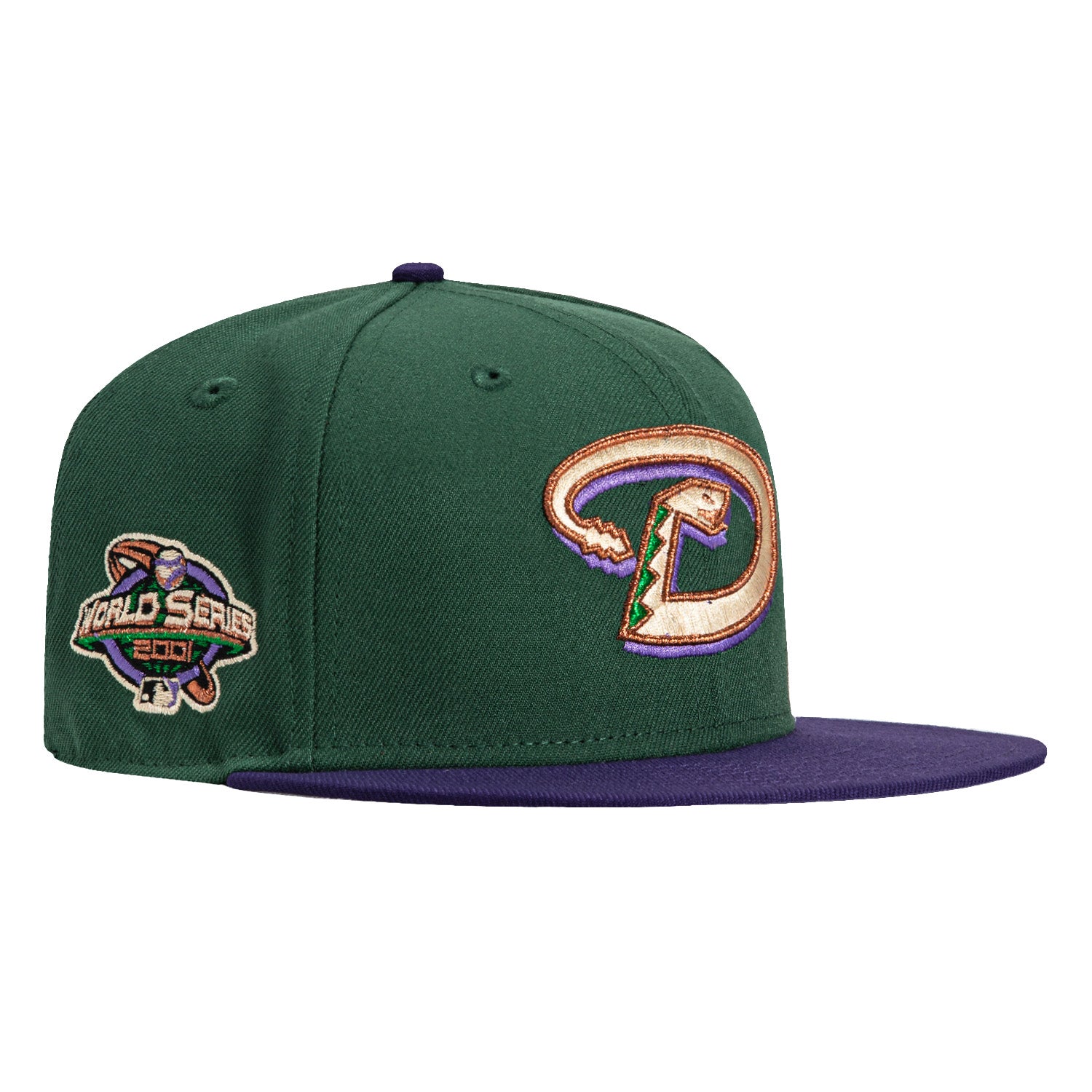 New Era 59Fifty Arizona Diamondbacks 2001 World Series Patch Snapback Hat - Green & Purple Vintage Baseball Cap for Men - Perfect for Game Day, Fan Collection & Retro Streetwear Fashion