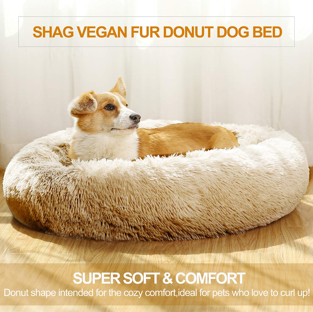 **Donut Dog Beds for Medium Dogs - Washable Large Round Pet Bed with Faux Fur, Calming Cuddler for Dogs & Cats - Cozy Fluffy Bed for Small Pets - Perfect for Home, Crate & Travel Use**