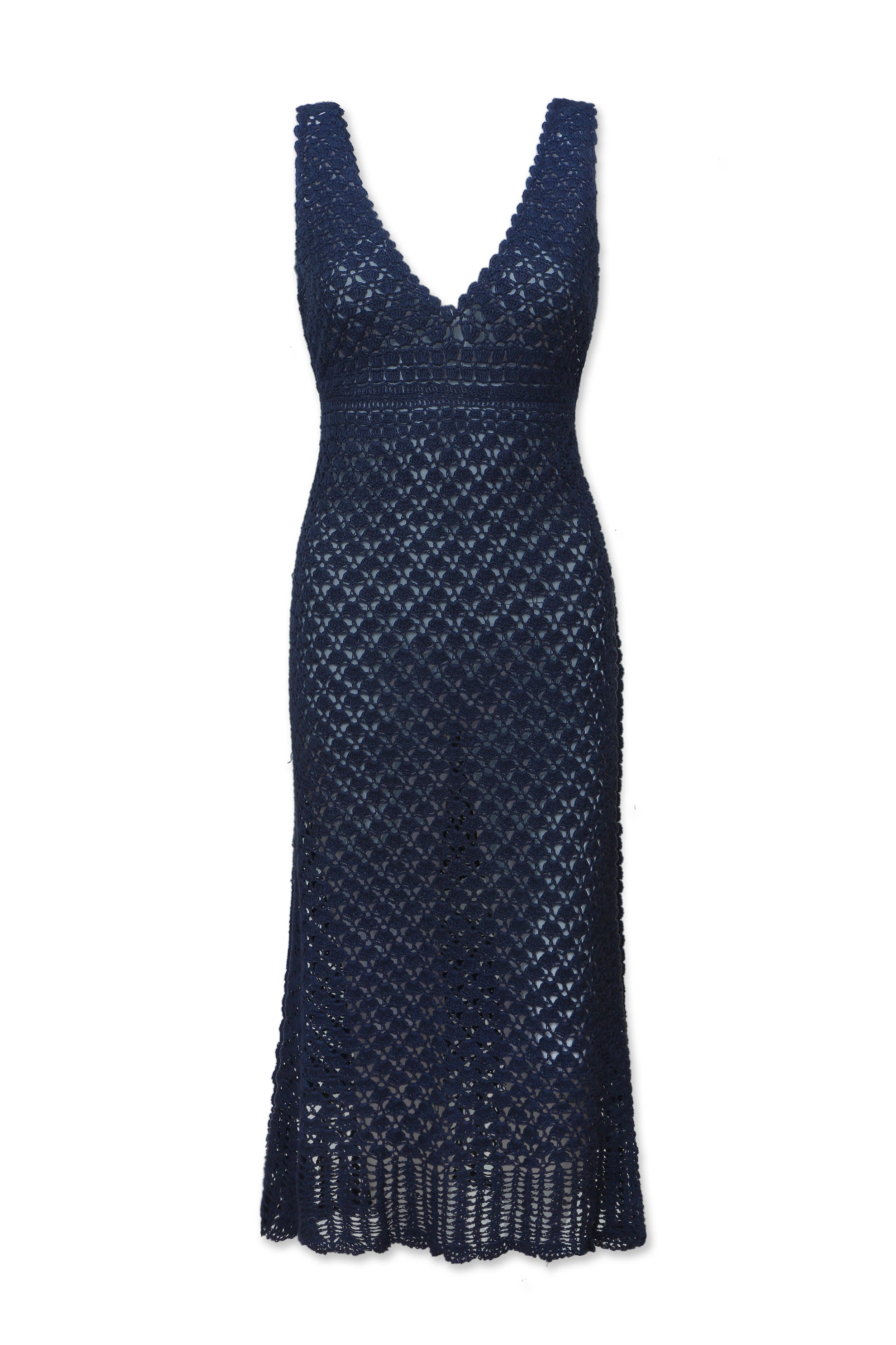 Claudia Crochet Midi Dress for Women - Navy Blue Summer Boho Beach Dress | Perfect for Vacations, Weddings & Date Nights