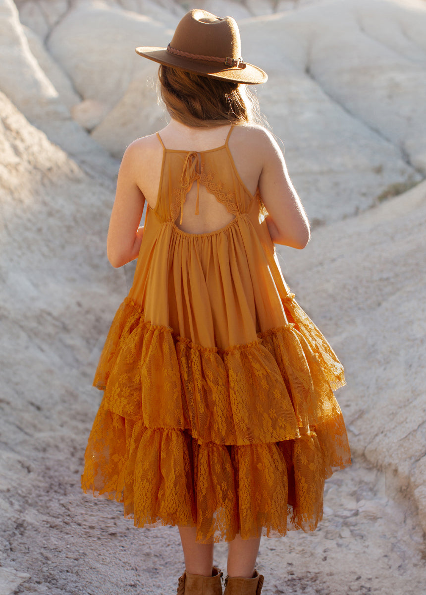 Elegant Catrina Dress in Marigold - Mexican Day of the Dead Inspired Floral Maxi Dress for Women | Perfect for Halloween, Dia de los Muertos Celebrations & Festive Occasions