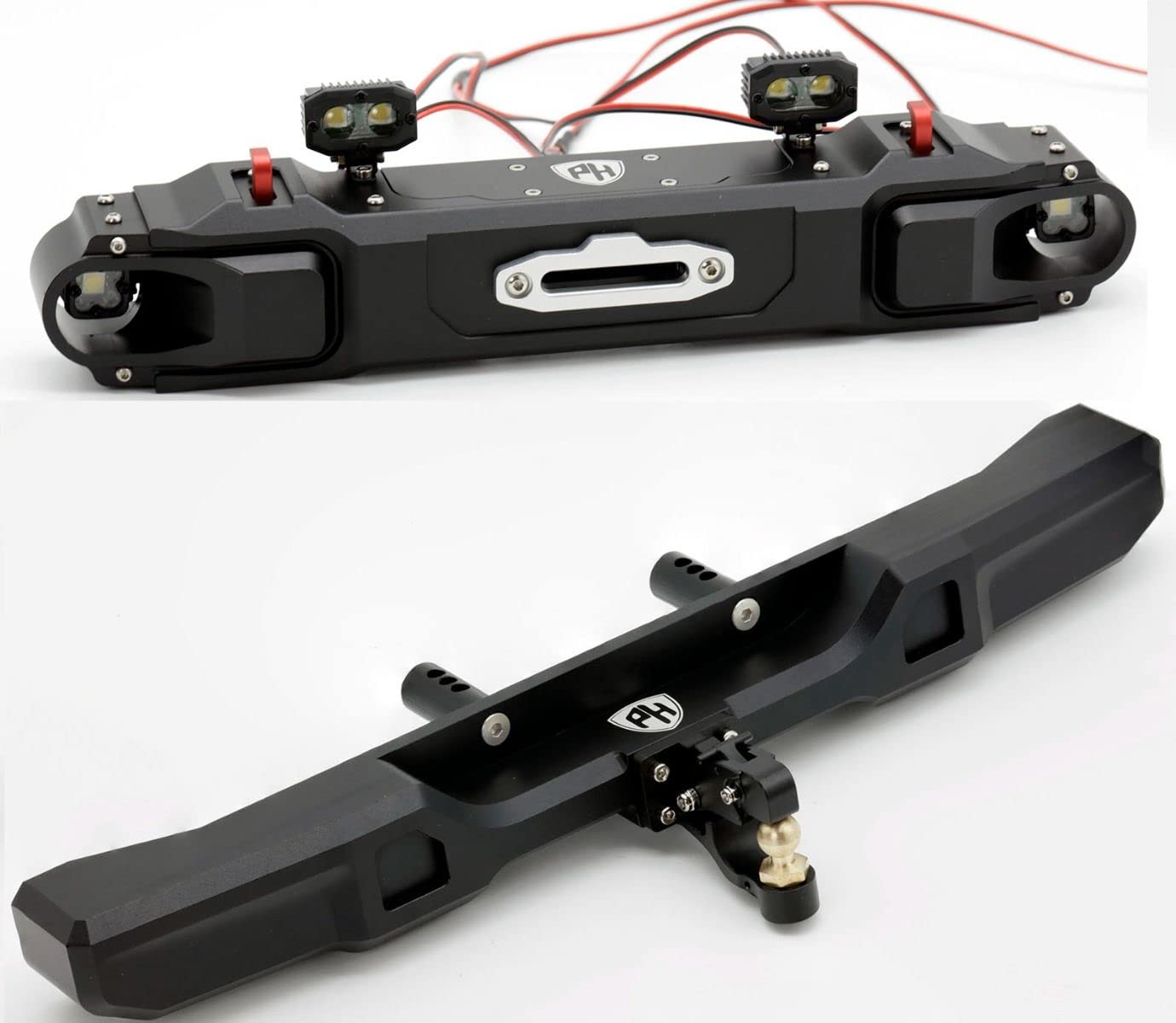 Powerhobby Axial SCX6 CNC Aluminum Front & Rear Bumpers with LED Lights - Heavy Duty Off-Road Protection for RC Crawler Trucks - Perfect for Rock Crawling & Trail Adventures