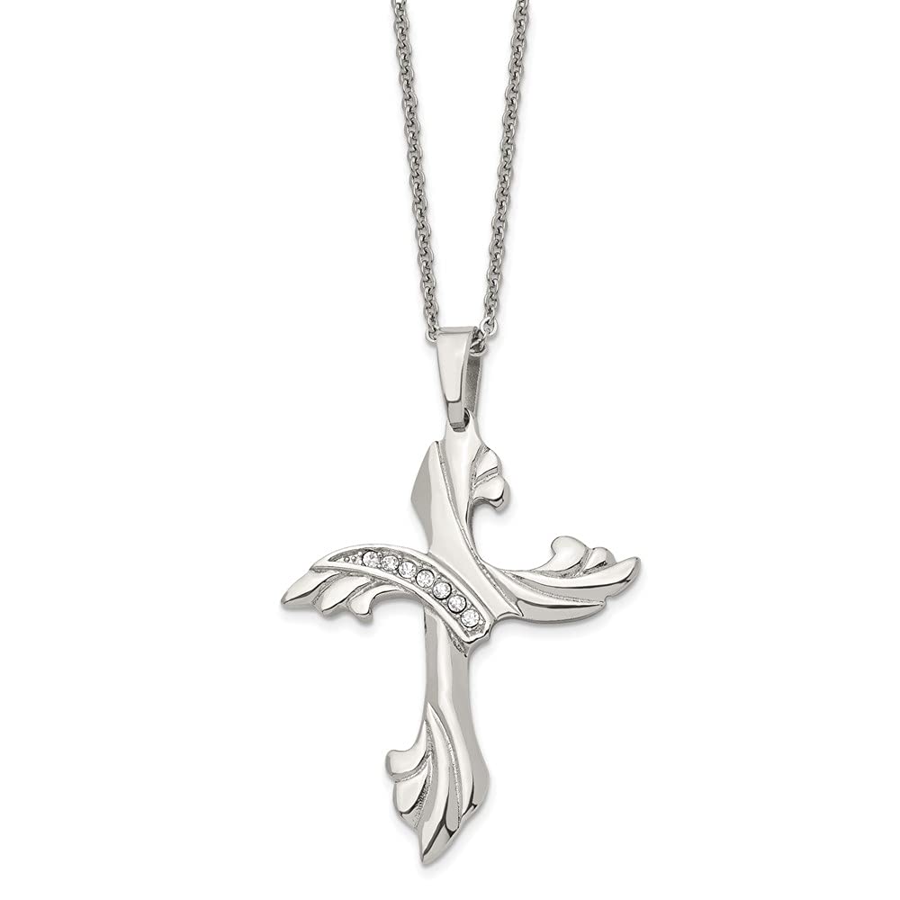 The Black Bow Women's Stainless Steel & CZ X-Large Swirl Cross Necklace - 20 Inch Elegant Pendant for Everyday Wear & Special Occasions