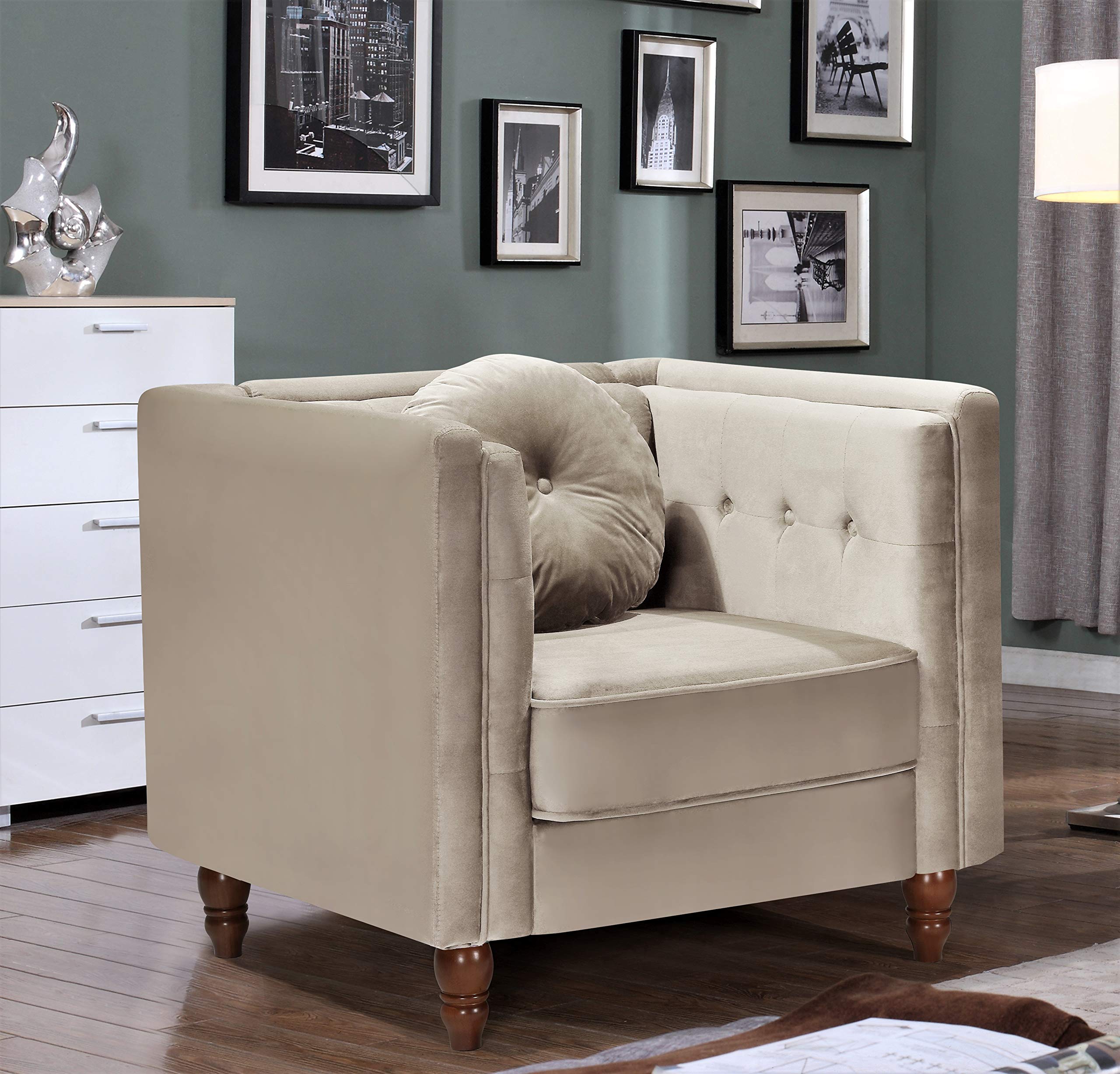 Lexie Velvet Upholstered Mid Century Modern Accent Chair - Cozy Reading Armchair for Bedroom, Living Room, Nursery & Home Office - Soft Ivory Fabric - Perfect for Relaxing, Reading & Decorating Small Spaces
