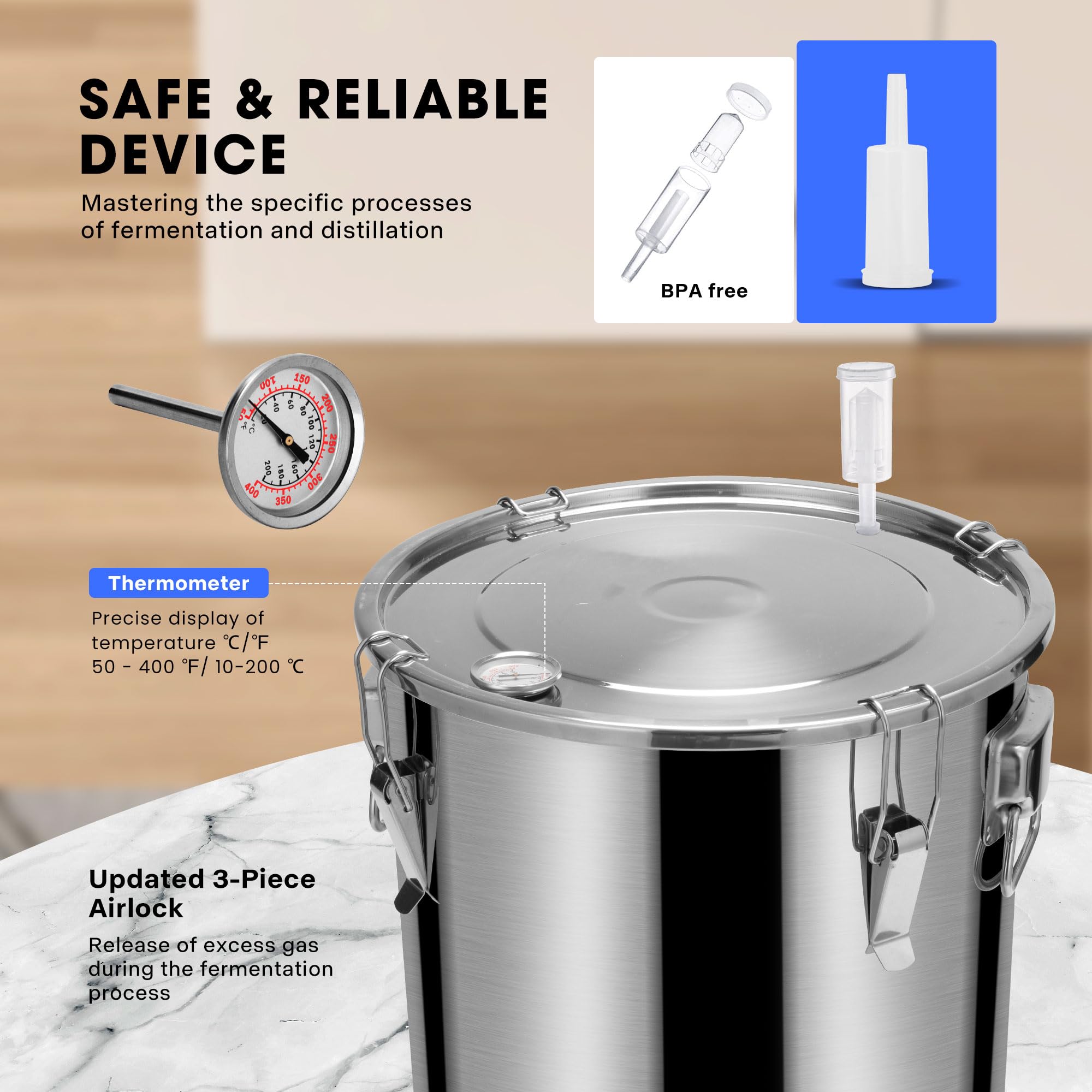 VIVOHOME 8 Gallon Alcohol Still Kit with 2 Stainless Steel Pots, Built-in Thermometer, Water Pump & Hydrometer - Perfect for Home Brewing Whiskey, Wine, Brandy, Bourbon and Essential Oils | Ideal for DIY Distilling, Craft Cocktails & Aromatherapy