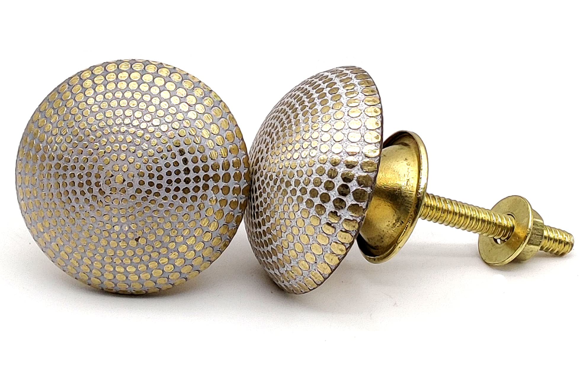 Handmade Brass Cabinet Knobs & Drawer Pulls - Decorative White Dotted 36mm Hardware for Dressers, Kitchen, Bathroom & Living Room Cabinets (Set of 6) | Perfect for Home Renovation & Furniture Upgrade