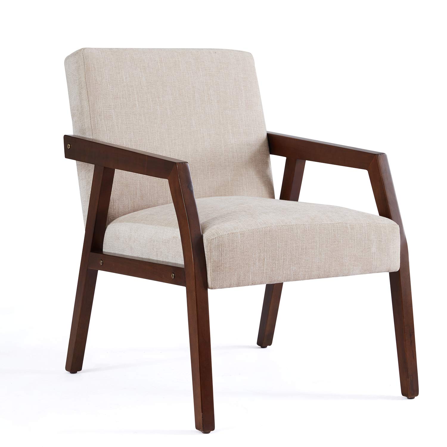 HUIMO Mid-Century Modern Accent Chair - Elegant Upholstered Lounge Chair with Wooden Legs & Linen Fabric for Living Room, Bedroom - Comfortable Reading & Side Chair (Brown) - Perfect for Relaxing, Reading & Home Decor