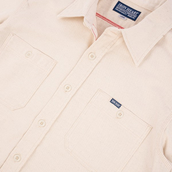 Iron Heart IHSH 414 9oz Cotton Linen Work Shirt - Off White | Durable Men's Casual Shirt for Workwear & Outdoor Activities
