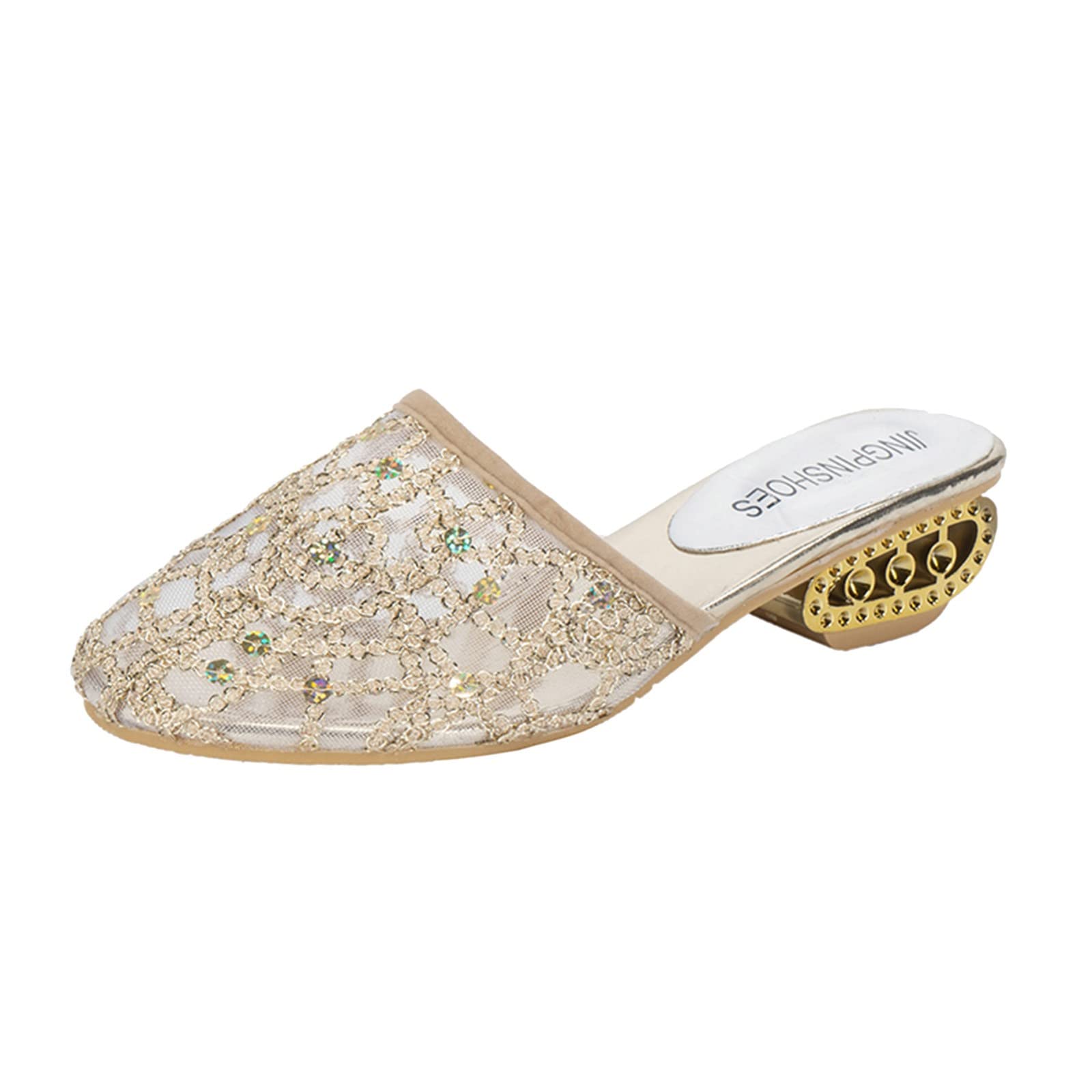 Women's Dressy Summer Slippers - Fashionable Sequin Mesh Sandals with Thick Heel | Breathable Solid Color Espadrille Slides for Casual Wear | Perfect for Beach, Vacation, and Summer Outings