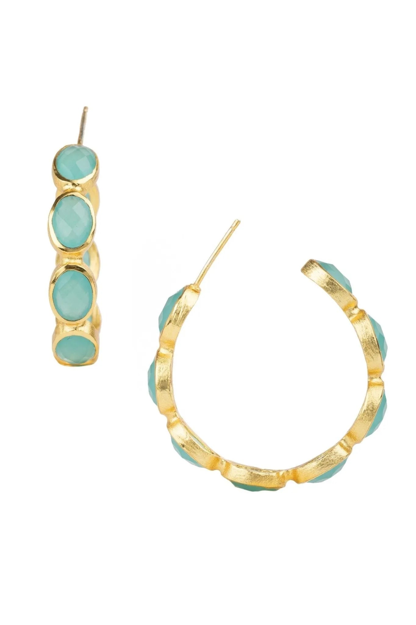 Turquoise Gemstone Gold Plated Hoop Earrings for Women - Elegant Boho Dangle Jewelry for Party, Wedding & Everyday Wear
