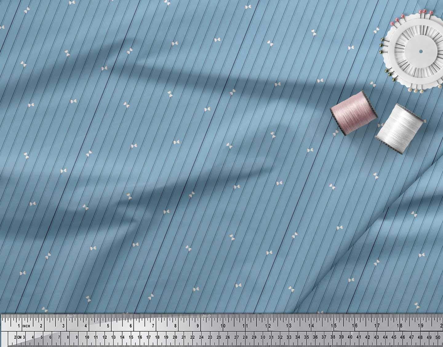 Soimoi Rayon Blue Fabric by The Yard - 42 Inch Wide Sand Timer & Stripe Shirting Material - Printed Dressmaking Textile for DIY Clothing, Quilting, and Home Decor Projects