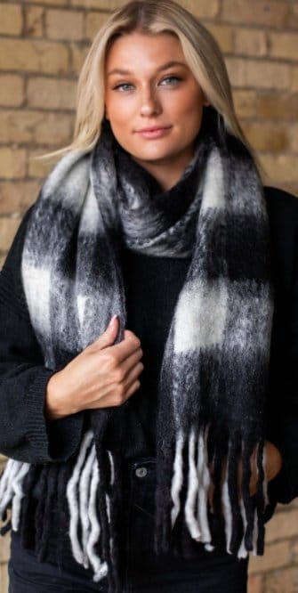 Stylish Black Plaid Long Scarf with Fringe - Winter Fashion Accessory for Women & Men - Perfect for Cold Weather, Outdoor Activities, and Holiday Outfits