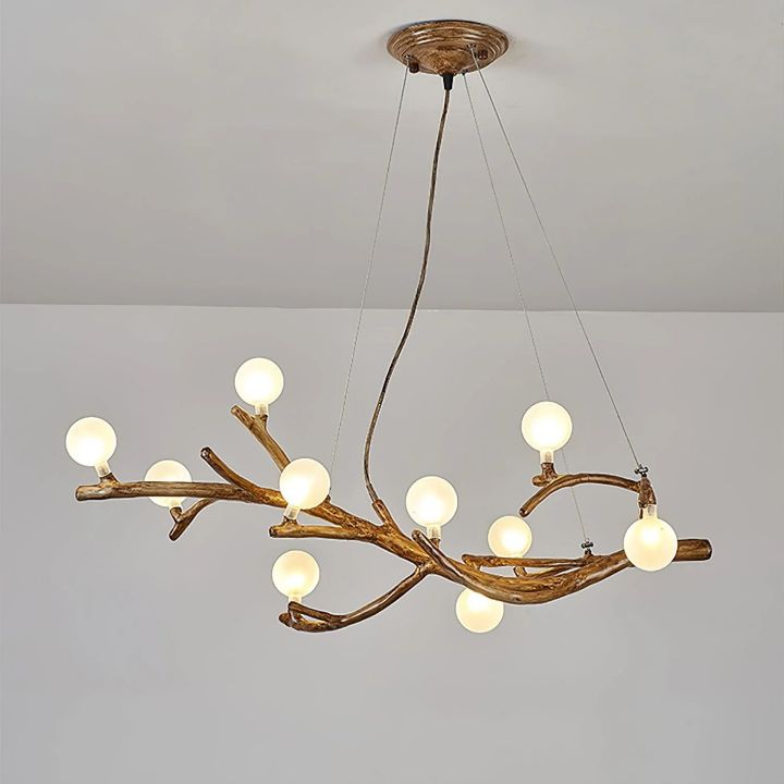 Boho Tree Branch Modern Chandelier - Handmade Wooden Ceiling Light Fixture for Living Room, Bedroom & Dining Room - Rustic Nature-Inspired Lighting Decor for Home & Cafe