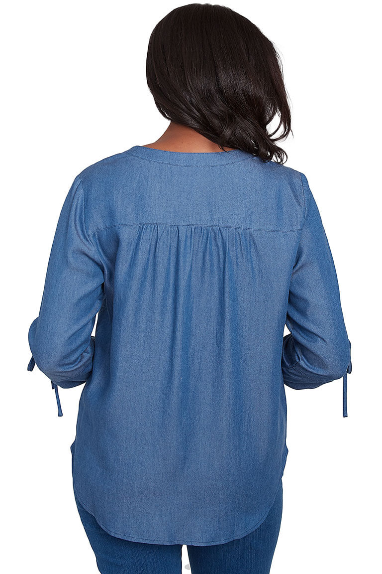 Free Spirit Chambray Blouse for Women - Stylish Casual Button Down Shirt with Roll-Up Sleeves | Perfect for Office, Date Night & Weekend Outfits