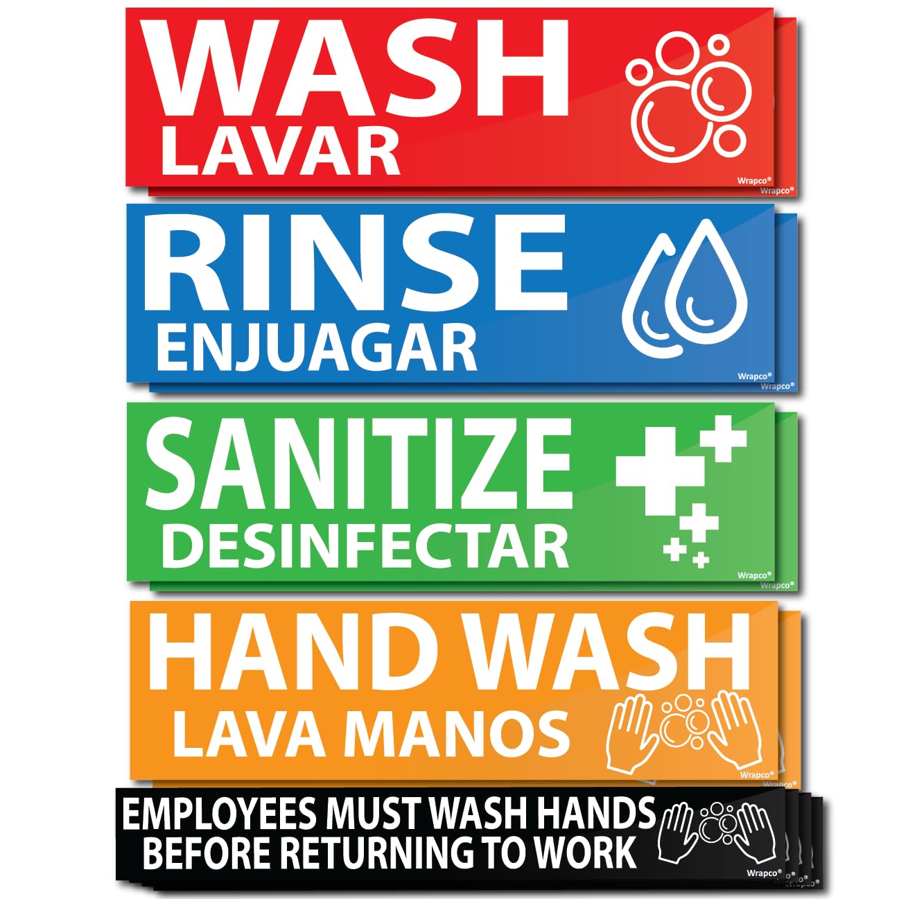 (12 Pack) Wash Rinse Sanitize Sink Labels Stickers - 3 Compartment Sink Signs & Hand Washing Stickers for Restaurants, Commercial Kitchens & Food Service Areas - Durable Adhesive for Employee Hygiene Compliance