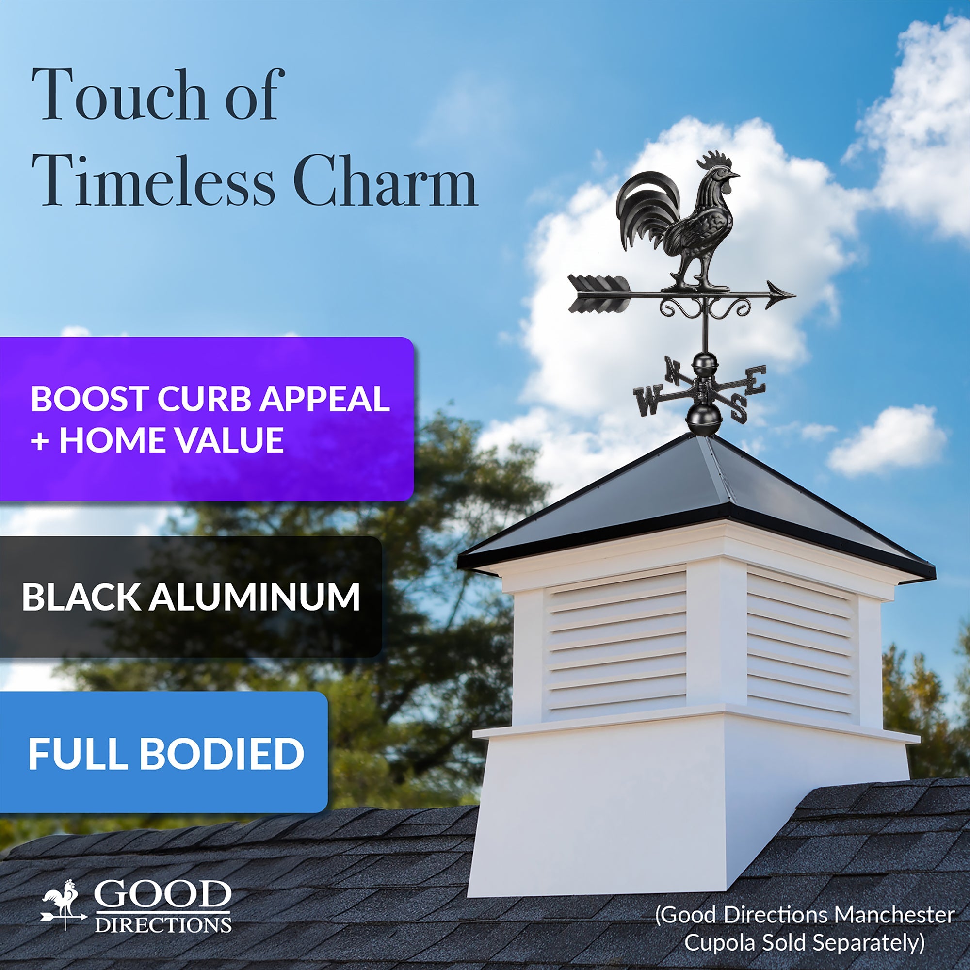 Black Aluminum Bantam Rooster Weathervane - Classic Farmhouse Decor for Garden, Barn, or Roof - Durable Outdoor Weather Resistant Design