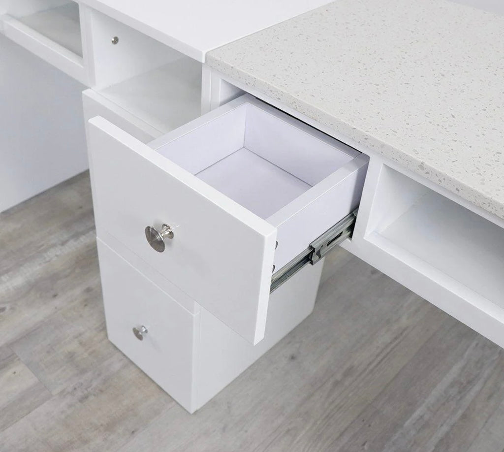 Professional Double Diamond White Manicure Table for Nail Salons - Portable & Adjustable Nail Technician Desk with Storage, Perfect for Home & Salon Use
