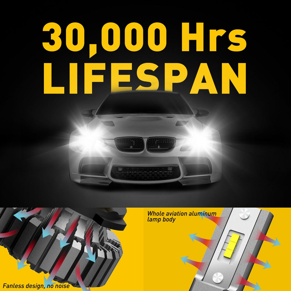 9006/HB4 LED Bulbs - 6500K Cool White Fanless Headlight Bulbs, 300% Brighter Than Halogen, Super Bright 360° Lighting - Perfect for Cars, Trucks, SUVs, Motorcycles, and Off-Road Vehicles