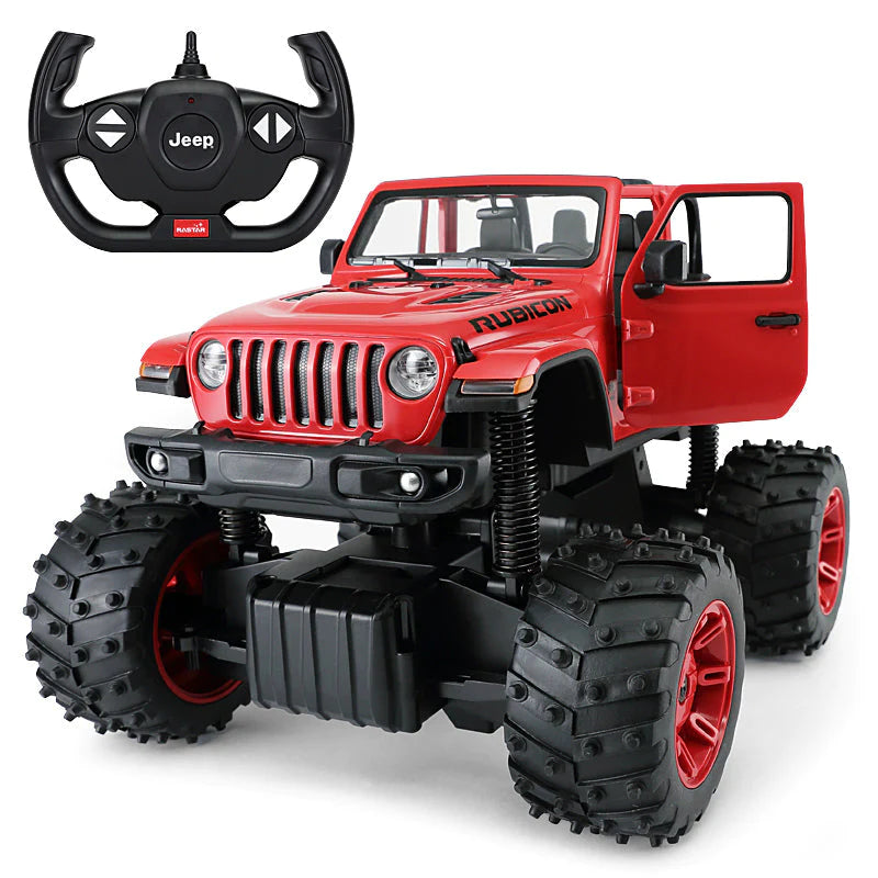 Jeep Wrangler Big Foot 4x4 Off-Road Remote Control Car for Kids - 1:10 Scale RC Truck with 2.4GHz Radio, All-Terrain Crawler Toy - Red - Perfect for Outdoor Adventures, Backyard Play & Birthday Gifts