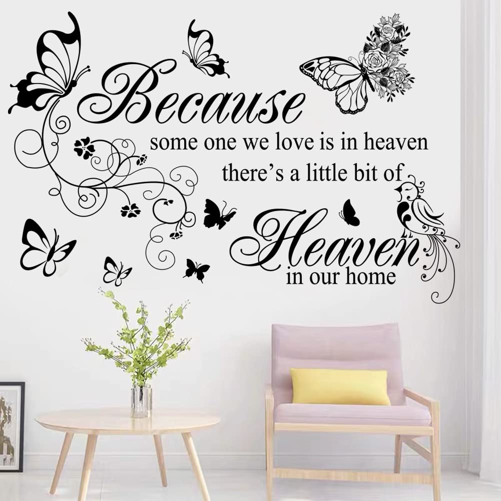 Inspirational Wall Decals - 'Because Someone We Love is in Heaven' Vinyl Wall Art, Peel and Stick Lettering for Living Room, Bedroom & Home Decor - Perfect for Memorials, Gifts & Comforting Spaces