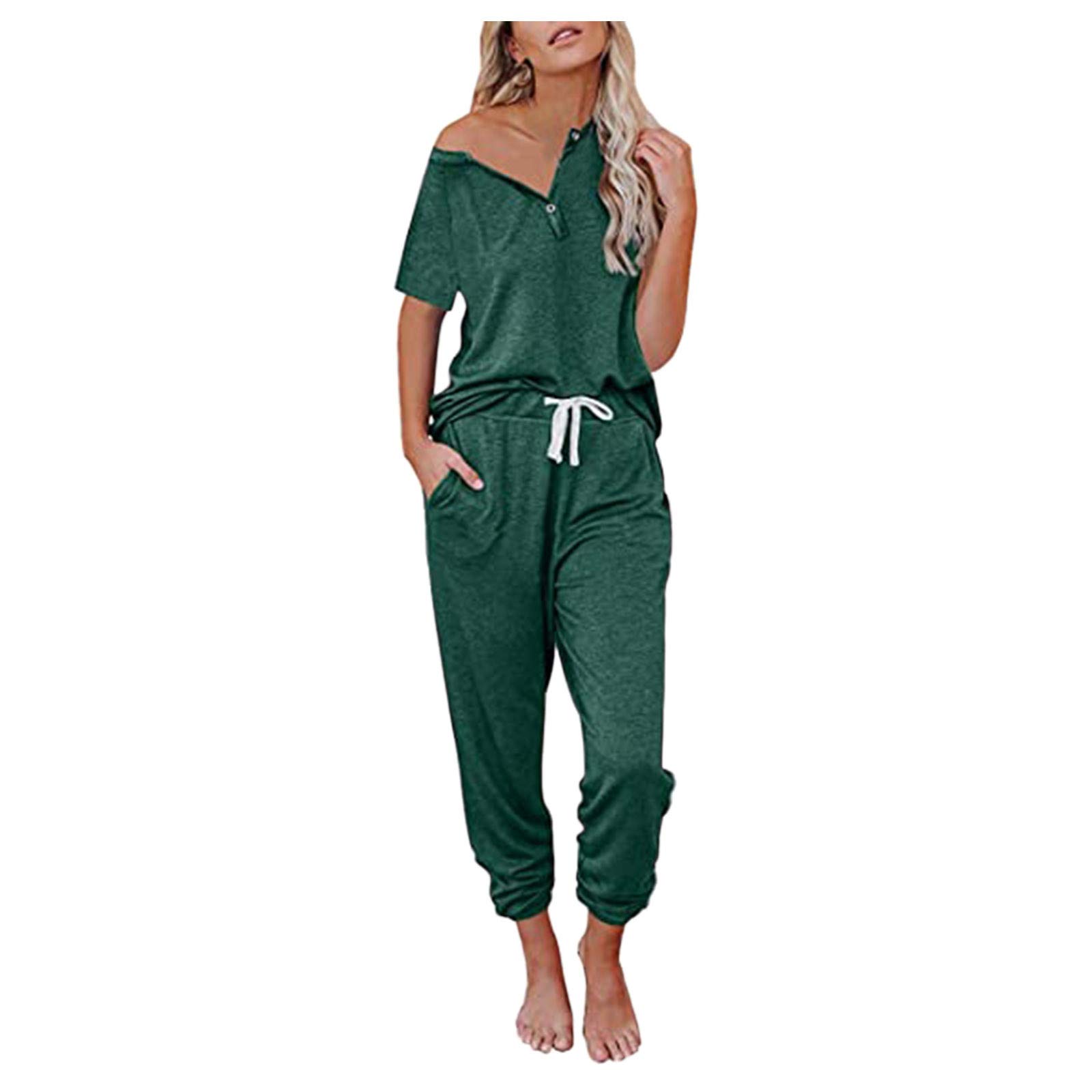 Women's 2-Piece Lounge Set - Soft V-Neck Button Up Shirt & Pocket Pants Sweatsuit Outfit | Comfortable Loungewear for Home, Yoga & Relaxation | ABABC Casual Wear Collection