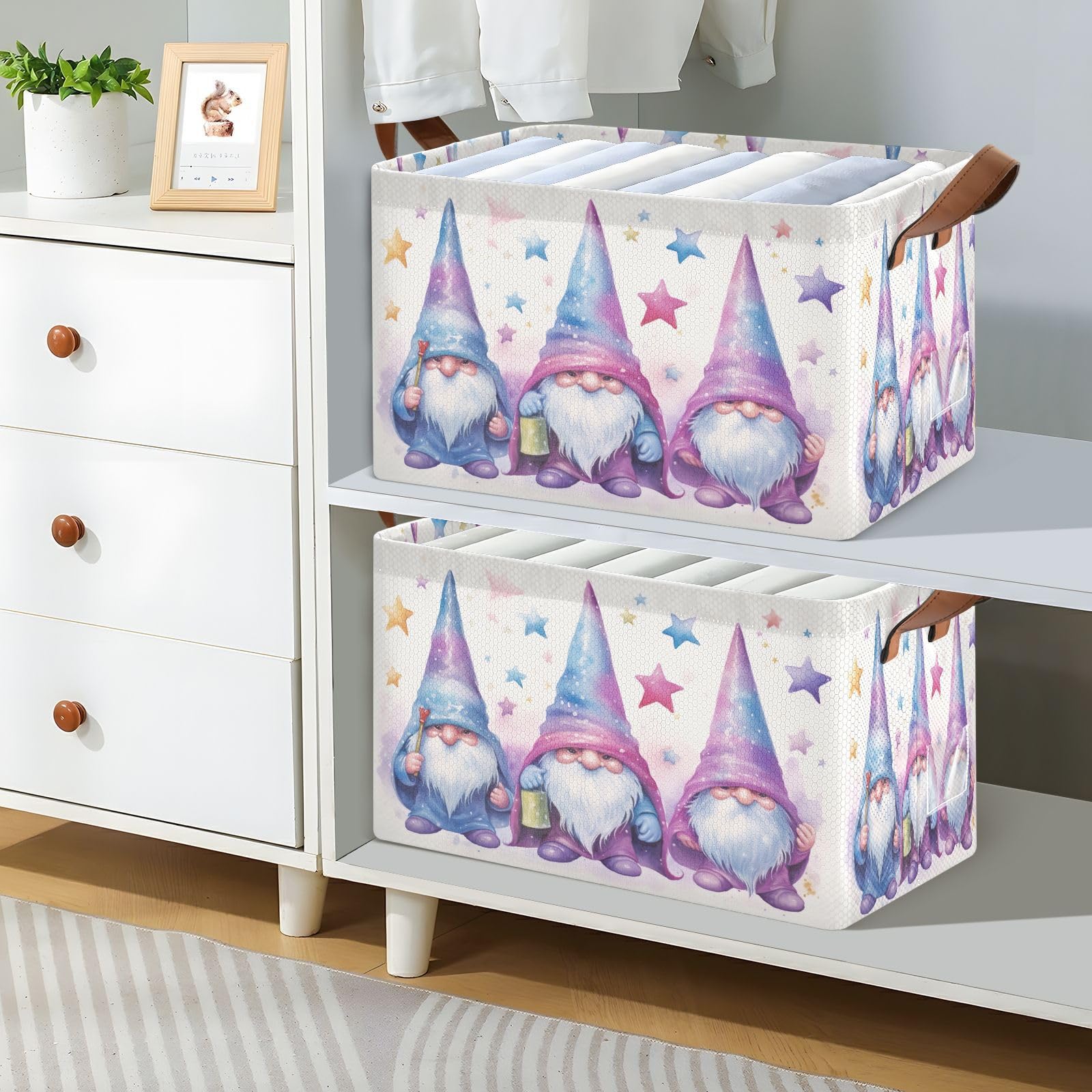 Christmas Gnomes Foldable Storage Baskets for Shelves - Collapsible Sturdy Storage Bins with Handles (2-Pack) - Perfect for Organizing Closet, Bedroom, and Holiday Decor Storage