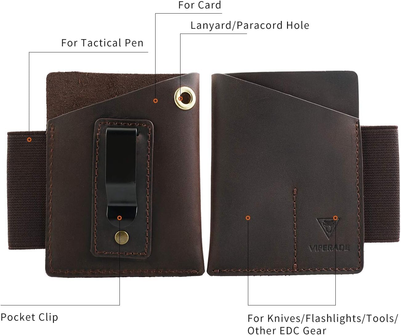 Viperade PJ12 Leather EDC Pocket Organizer - Belt Holster for Multitool, Flashlight & Knife with Pen Loop & Clip | Perfect for Outdoor, Camping & Everyday Carry (EDC) Gear Organization