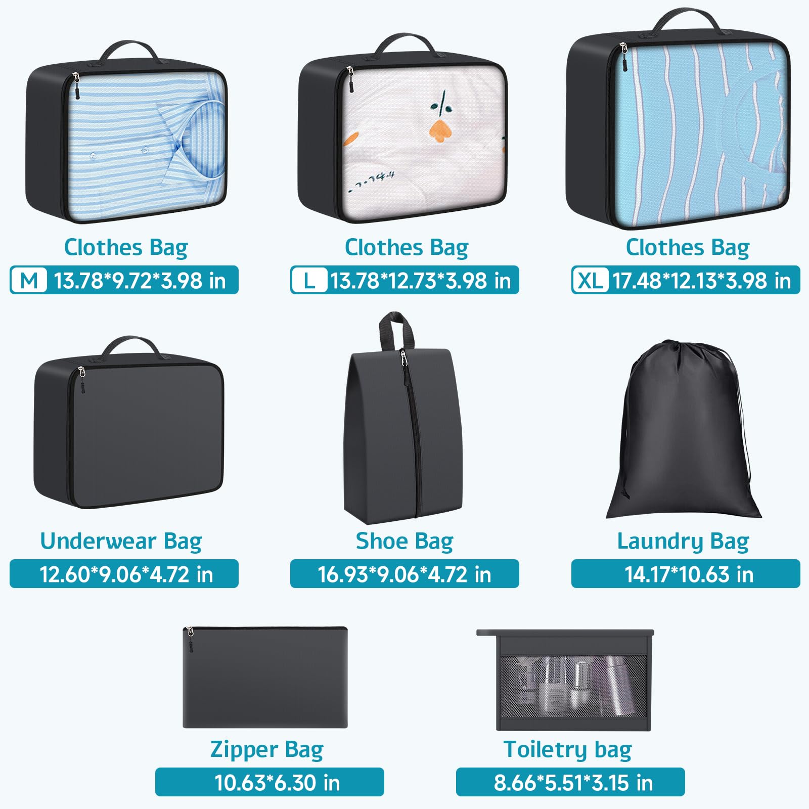 8-Piece Packing Cubes Set for Suitcases - Foldable Travel Organizer Bags with Luggage Compartments (Grey) | Perfect for Business Trips, Vacations & Backpacking