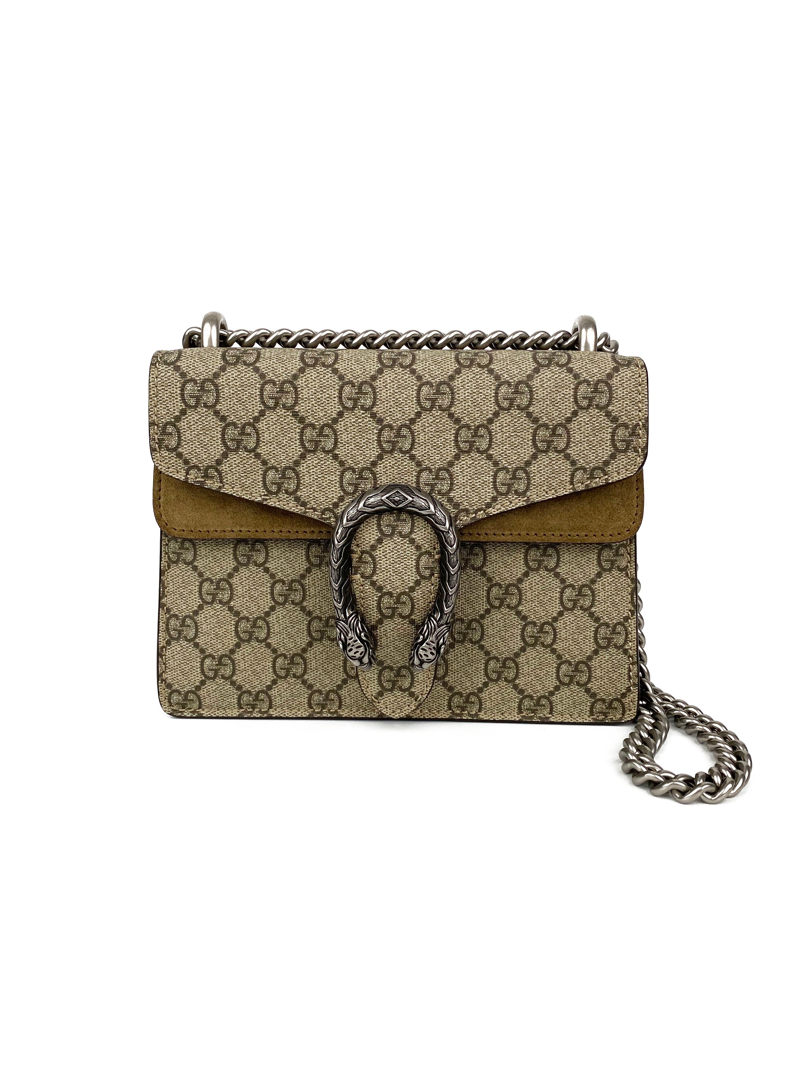 Gucci GG Supreme Mini Dionysus Crossbody Bag with Taupe Trim - Luxury Designer Handbag for Women, Perfect for Parties, Date Night & Everyday Use