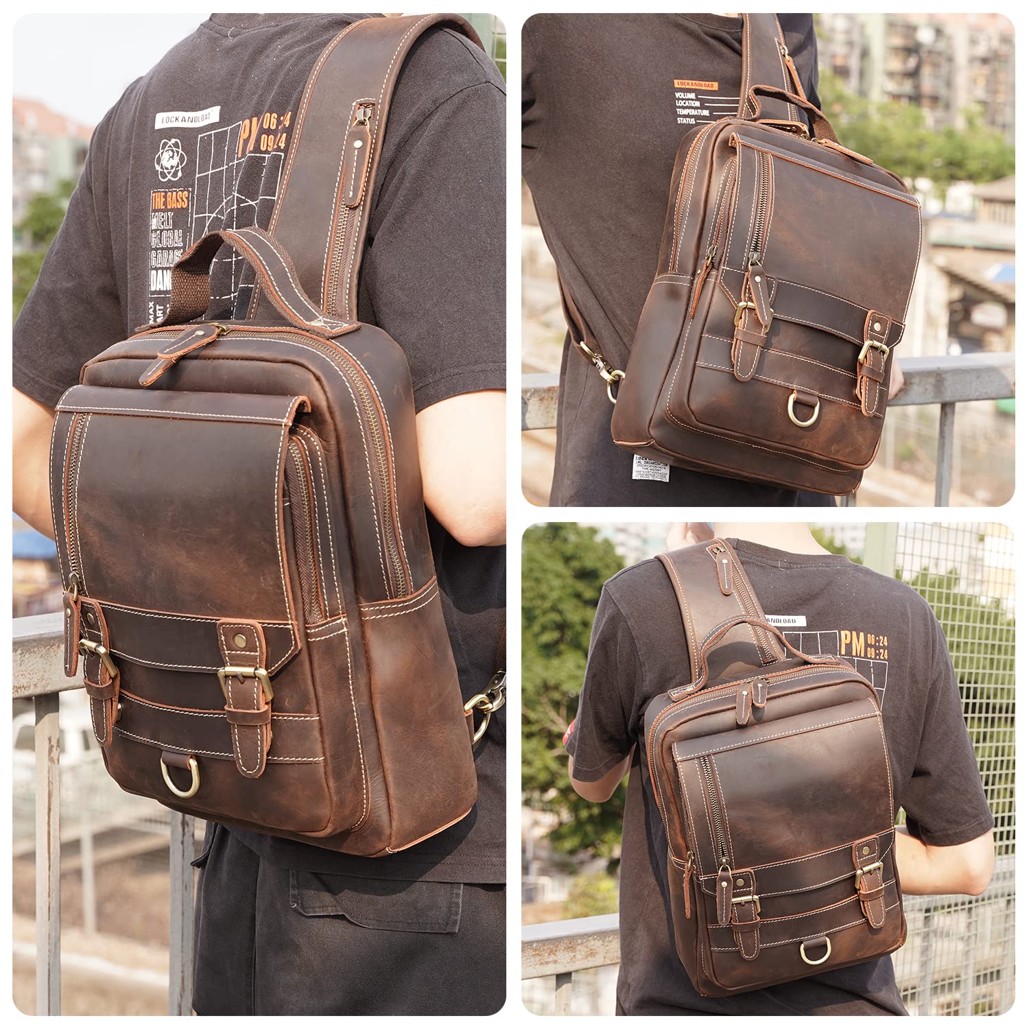 Polare Full Grain Leather Shoulder Backpack - Durable Travel Rucksack & Messenger Crossbody Bag for Men & Women - Perfect for Work, Commuting, Hiking & Daily Use