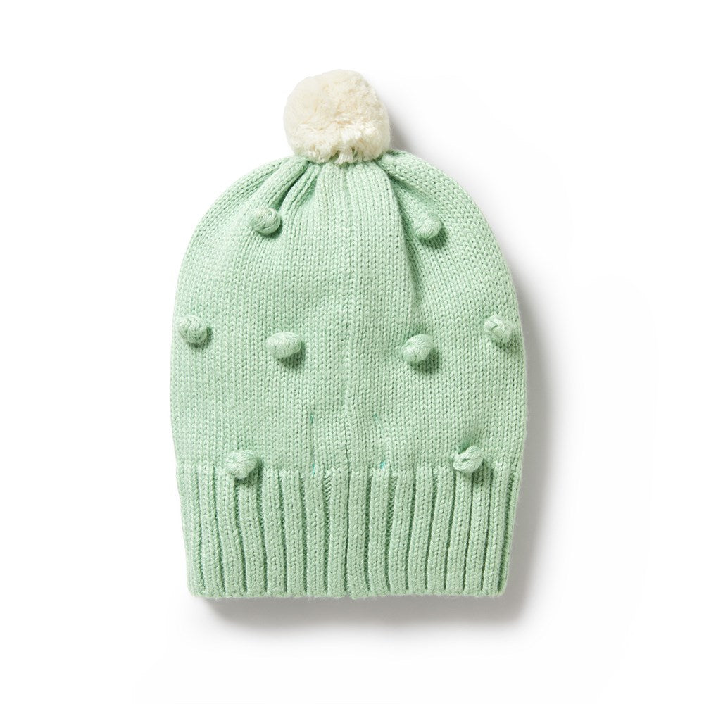 Mint Green Knitted Bauble Hat for Women - Soft Winter Beanie with Pom Pom - Perfect for Cold Weather, Outdoor Activities & Fashion Accessories