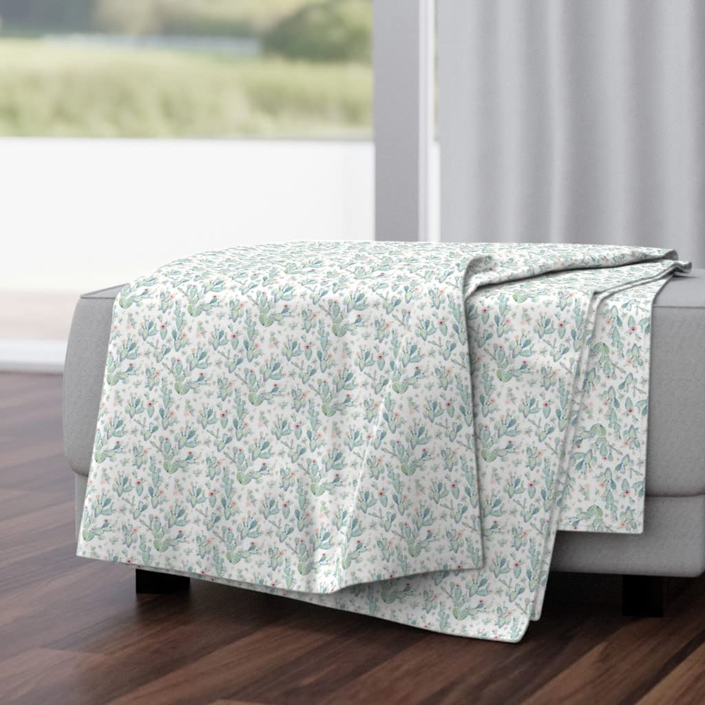 Soft Plush Minky Throw Blanket 50x70 Inches - Bohemian Style Succulents Cactus Woodland Peach Pink Floral Southwestern Print Cozy Blanket for Bed, Sofa & Nursery Decor