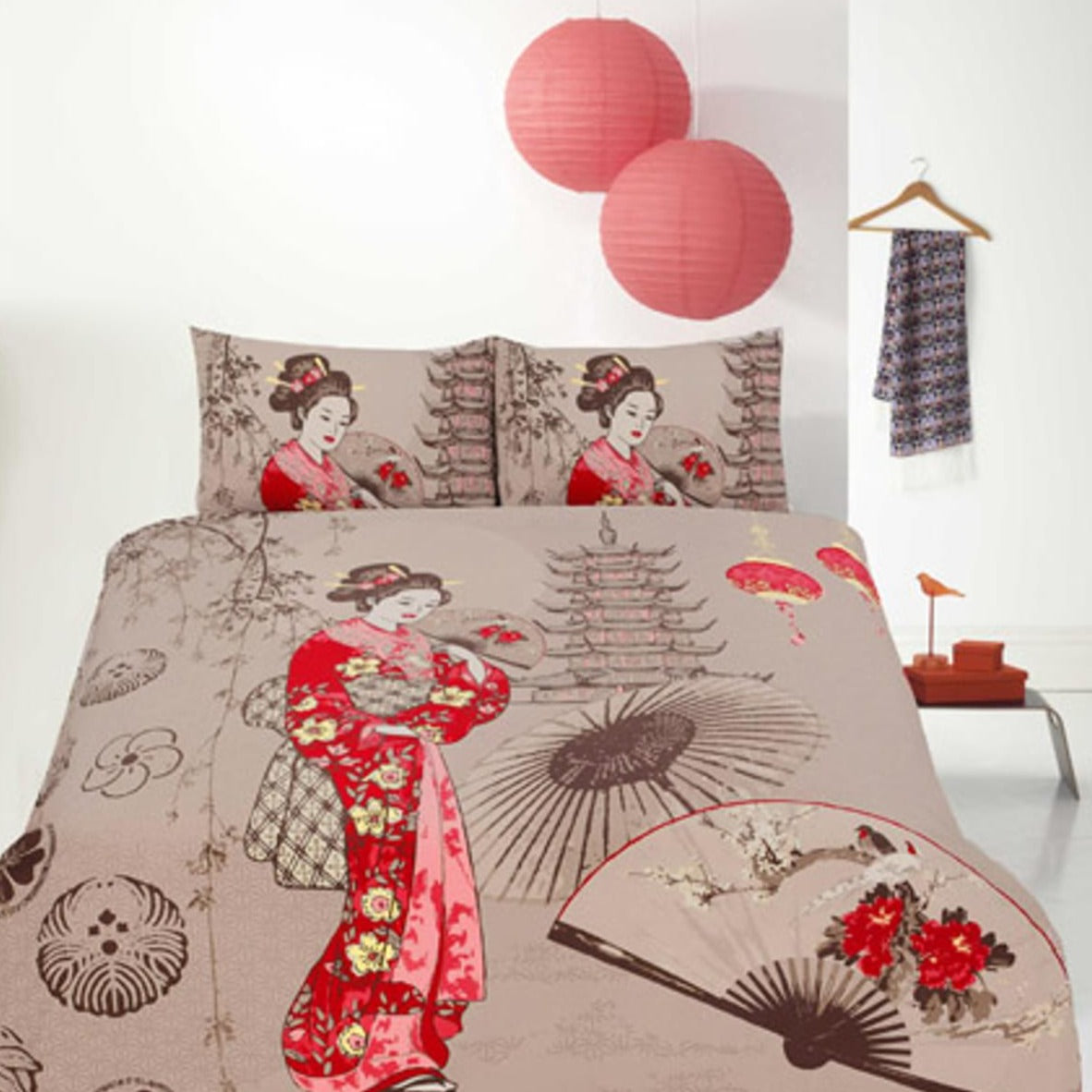 Ardor Retro Geisha Quilt Cover Set - Japanese Style Bedding with Floral Print - Perfect for Master Bedroom, Guest Room & Bohemian Home Decor