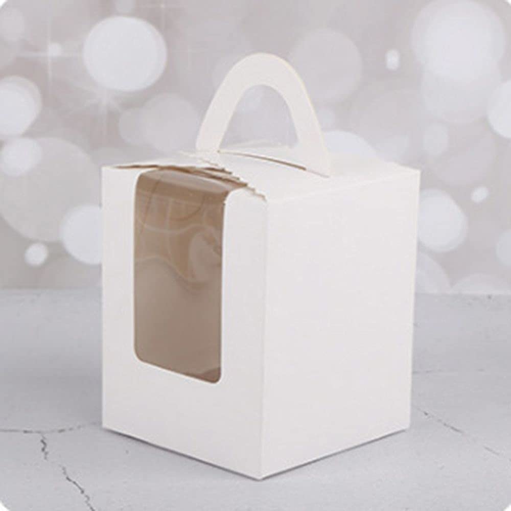HUOFU 10pcs Kraft Cupcake Boxes with Window - Bakery Packaging for Parties & Gifts